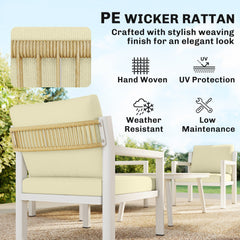 Outsunny 4 Seater Rattan Garden Furniture Set with 2 Armchairs, Loveseat, Coffee Table, Garden Sofa Set with Cushions, Brown