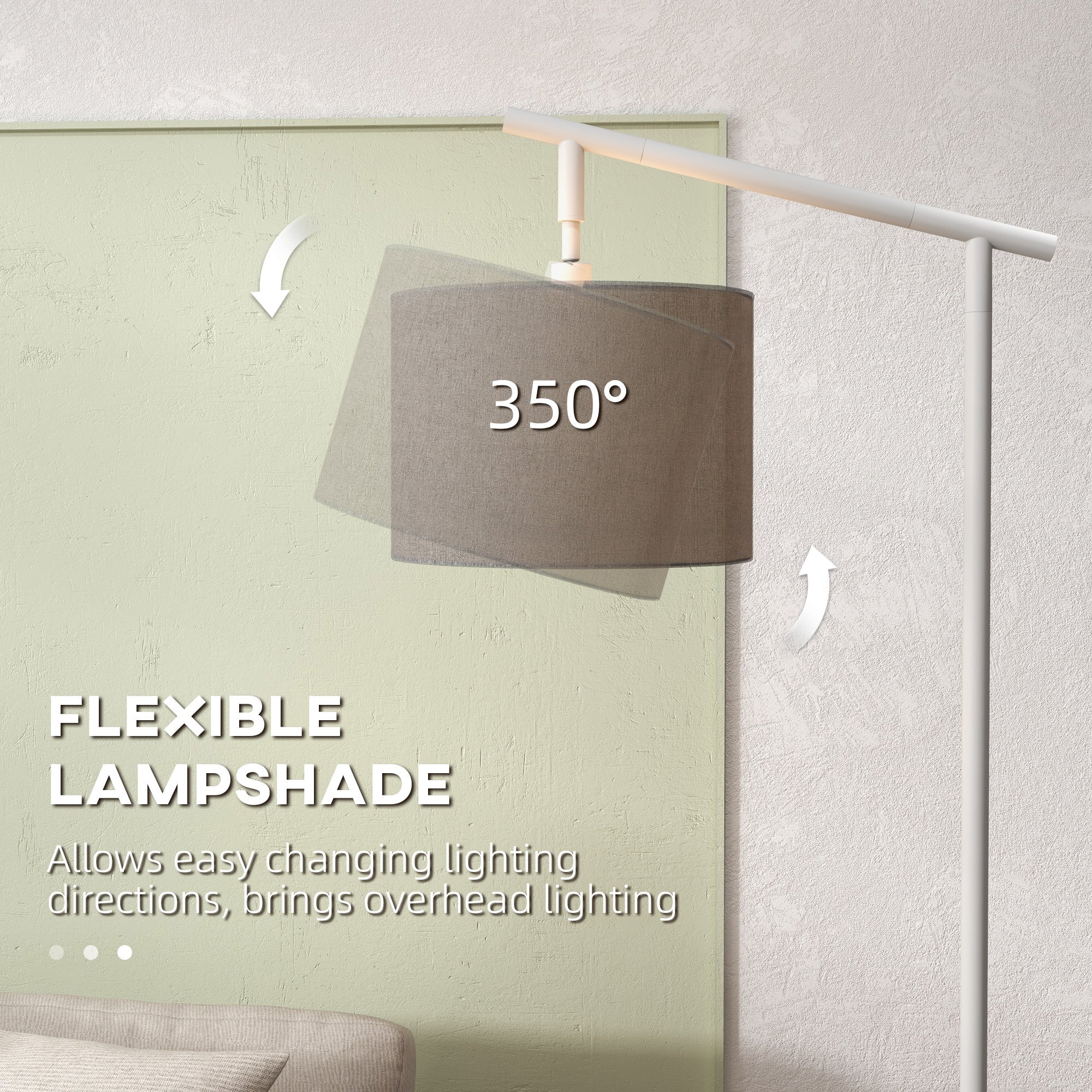 HOMCOM Metal Frame Floor Lamp with 350 Degree Rotating Lampshade, for Living Room and Bedroom, LED Bulb Included, Grey