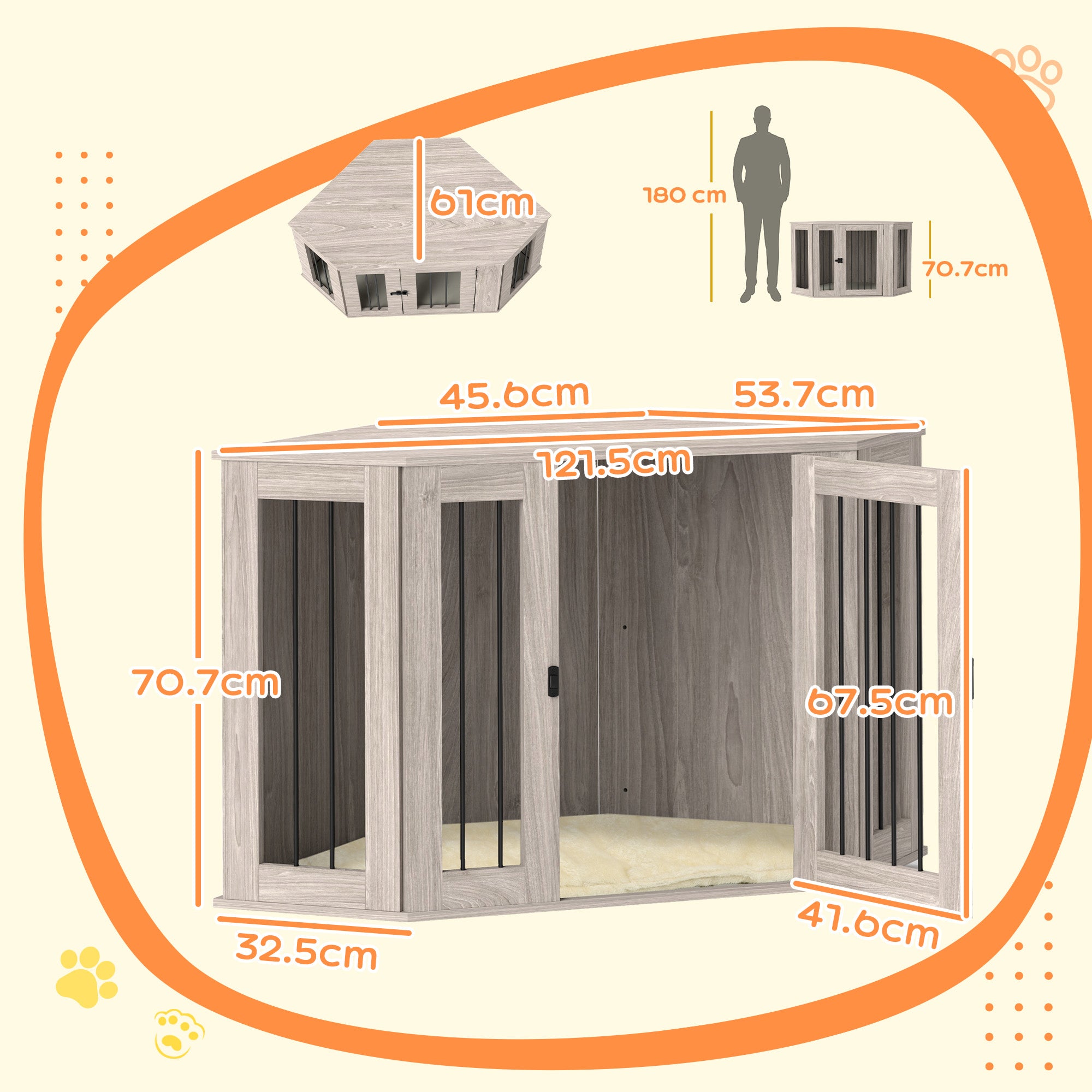 PawHut Dog Crate Furniture Side Table, with Cushion, 122 x 61 x 71cm - Walnut Brown