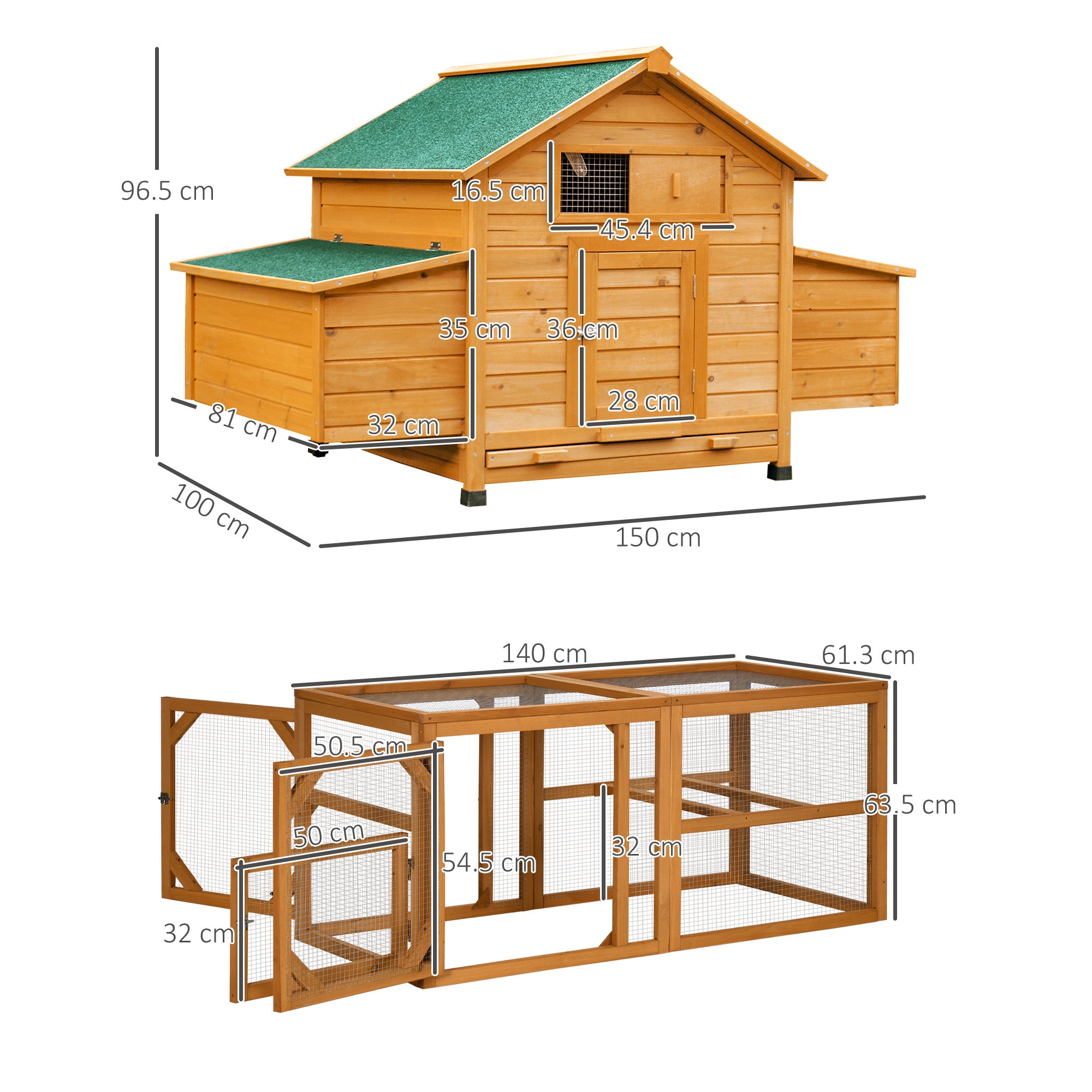 PawHut 2 Piece Wooden Chicken Coop and Run Set, Poultry Run Cage with Nesting Box, Slide-Out Tray, for 4-8 Chickens, Yellow
