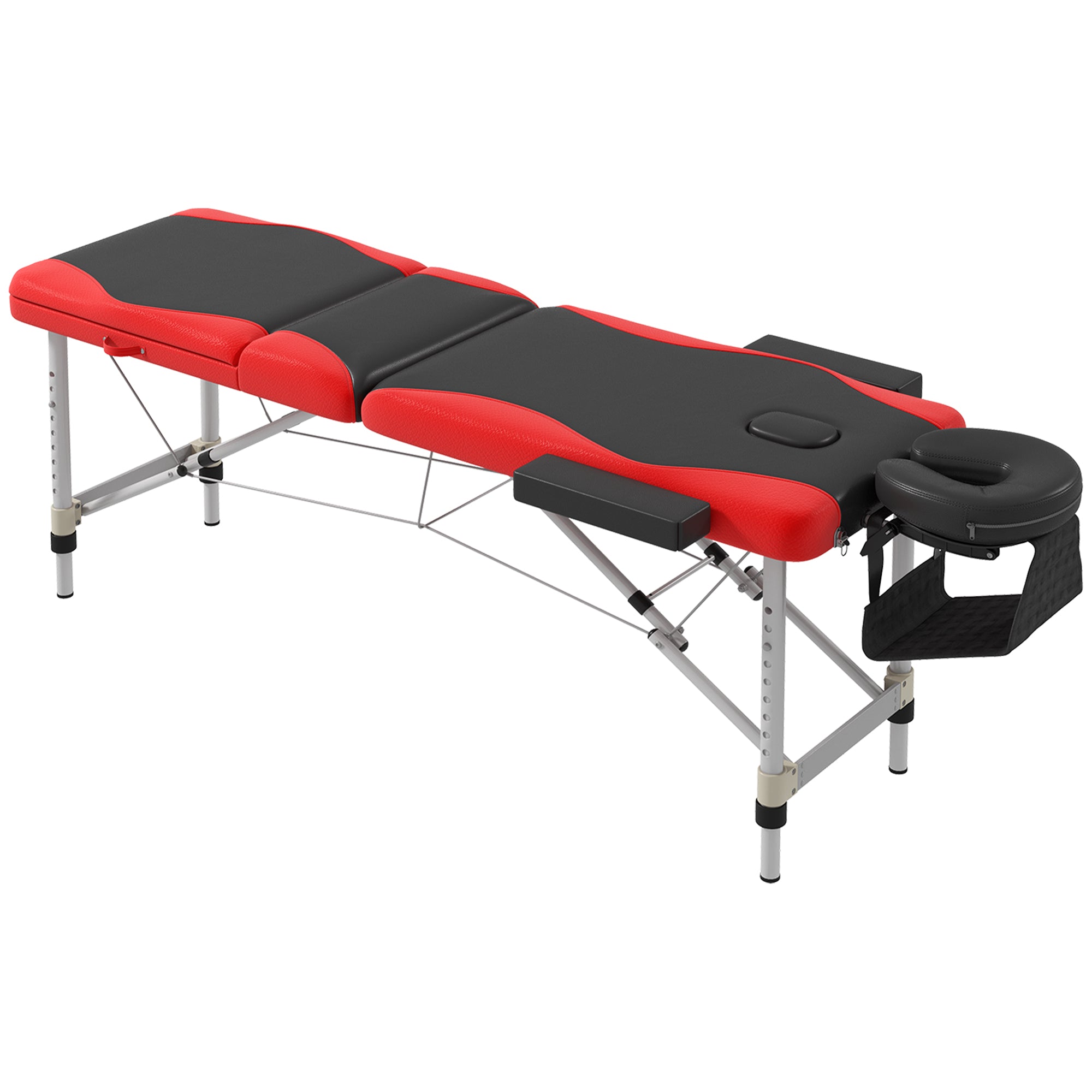 HOMCOM Foldable Massage Bed Portable Table, 3-Section Aluminium Foldable Beauty Couch, Professional Salon Spa Table with Headrest Support and Carry Bag, 60 cm Width, Black and Red
