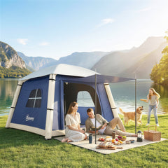 Outsunny Inflatable Camping Tent w/ Hand Pump, Easy Setup 1/2 Person Blow Up Tent, Dark Blue
