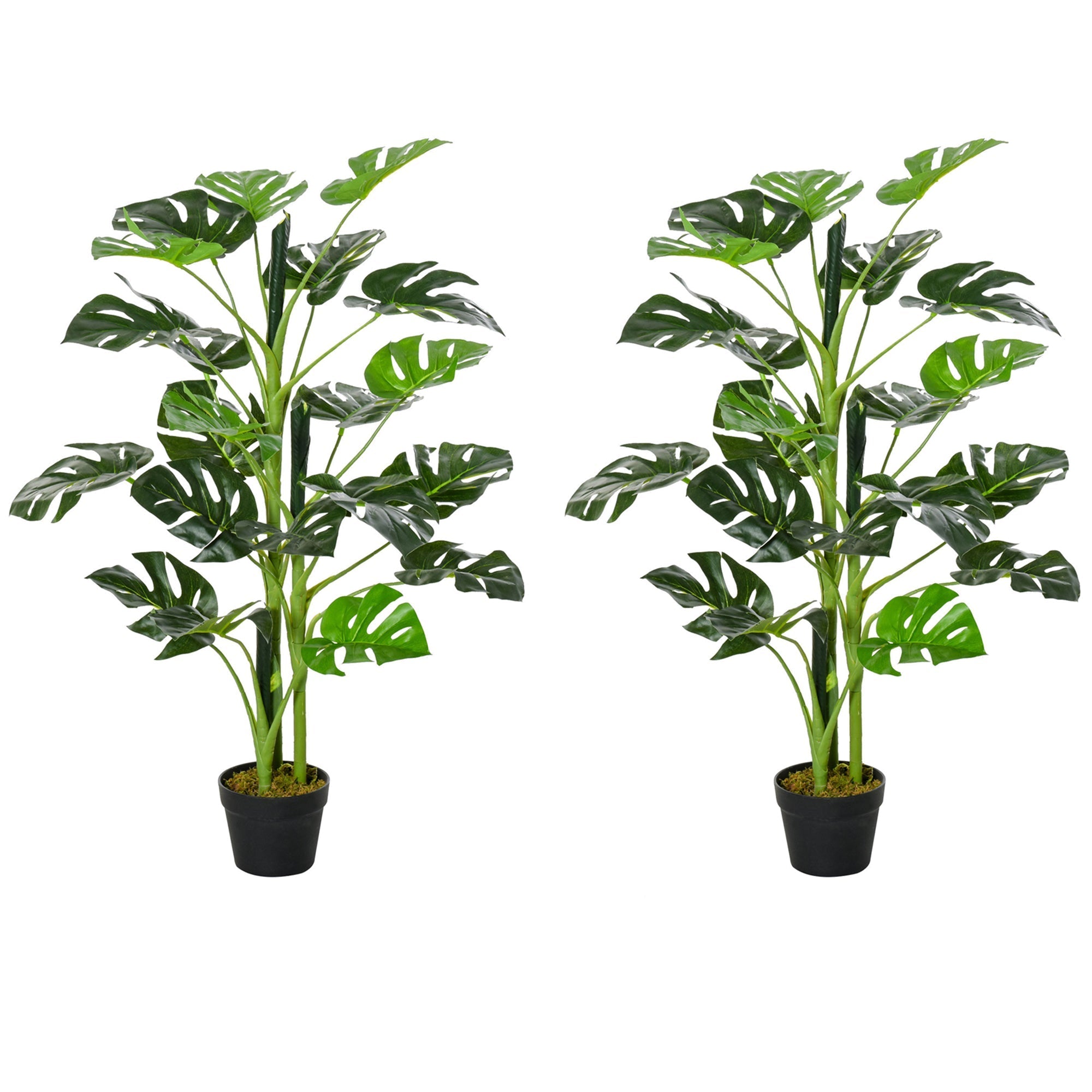Outsunny 100cm/3.3FT Artificial Monstera Tree Decorative Cheese Plant 21 Leaves with Nursery Pot, Fake Tropical Palm Tree for Indoor Outdoor DÃ©cor, Set of 2