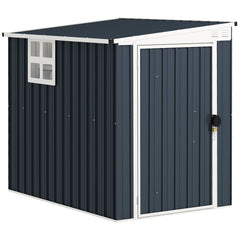 Outsunny 4 x 6ft Lean to Garden Metal Shed, Outdoor Storage Shed with Window, 2 Vents and Lockable Door for Patio, Dark Grey