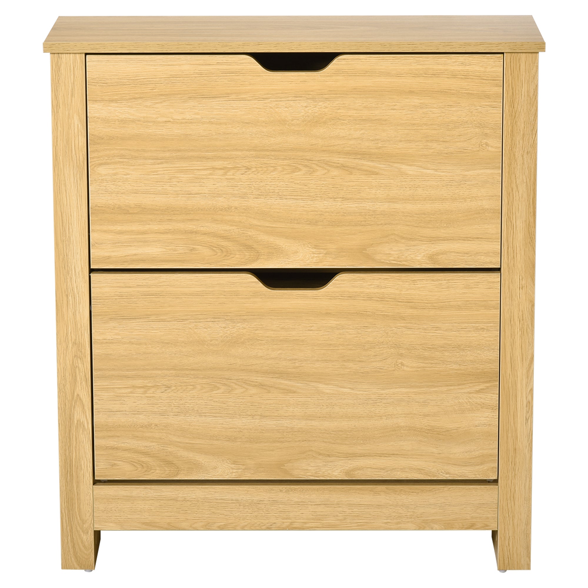 HOMCOM Narrow Shoe Cabinet, Space Saving Shoe Storage Cabinet with 2 Flip Drawers and Adjustable Shelves for 6-12 Pairs of Shoes for Hallways and Living Room, Natural Wood Finish