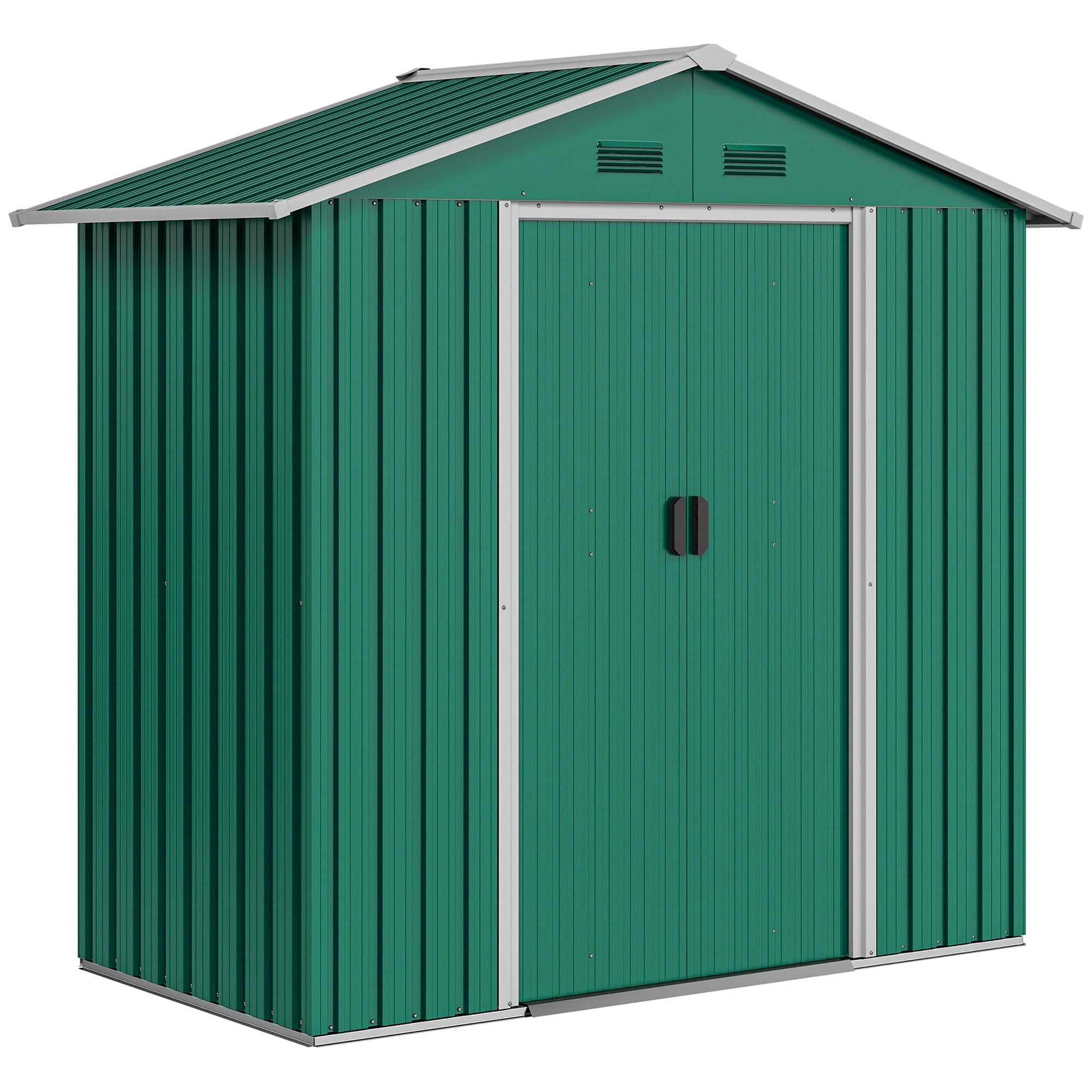Outsunny 6.5ft x 3.5ft Metal Garden Storage Shed for Outdoor Tool Storage with Double Sliding Doors and 4 Vents, Green