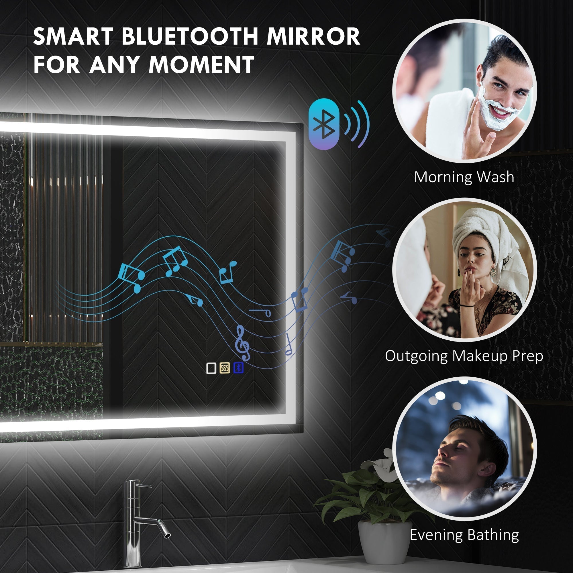 HOMCOM 60 x 80 cm Anti-Fog LED Bathroom Mirror, with Bluetooth - Silver Tone