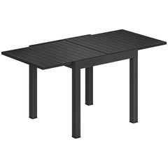 Outsunny Extending Garden Table for 4-6, Aluminium Outdoor Dining Table with Faux Wood Slatted Top, Black