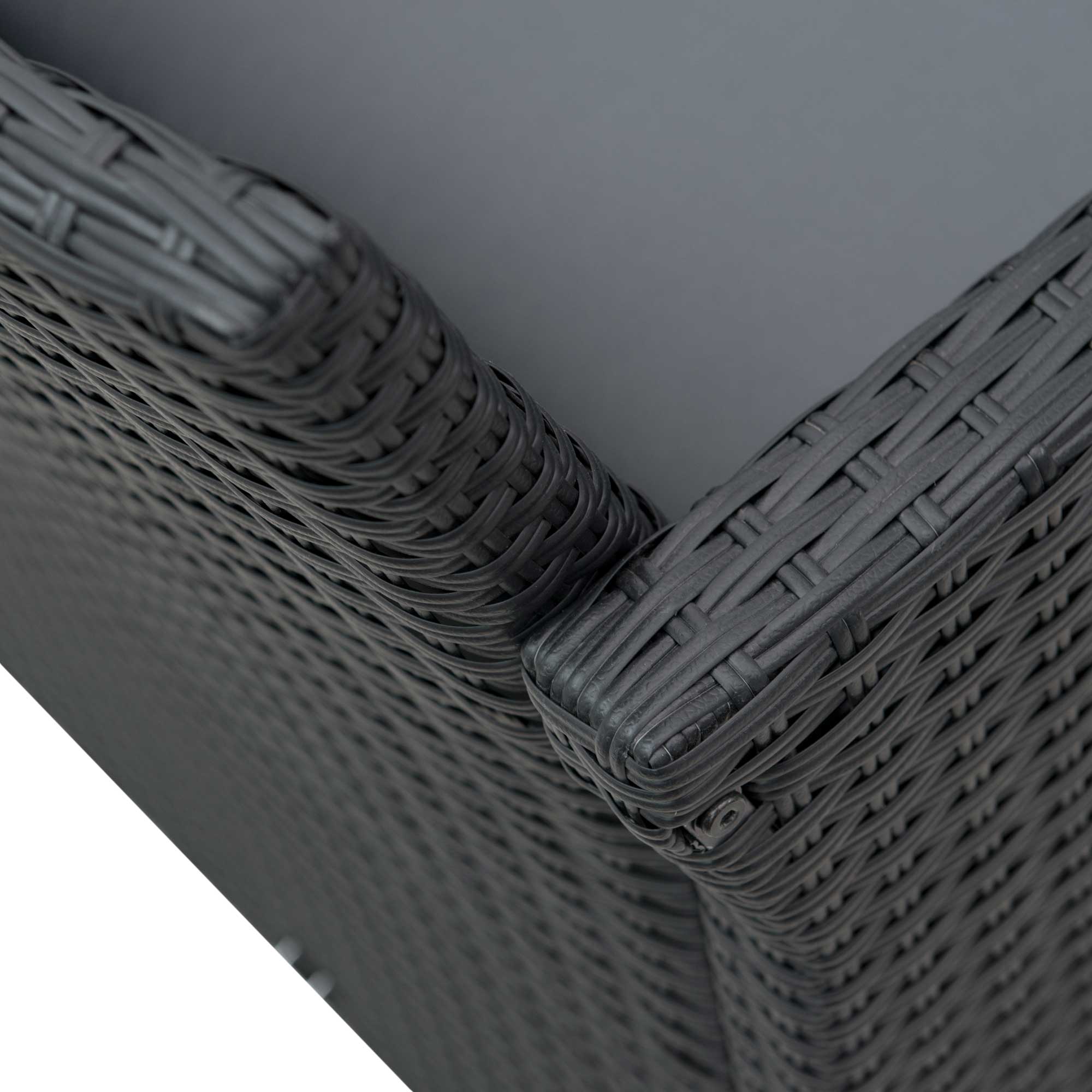 Outsunny 4 Pieces PE Rattan Garden Sofa Set with Cushions, Outdoor Patio Wicker Weave Conservatory Furniture Set with a Loveseat, 2 Armchairs and a Glass Top Coffee Table, Black