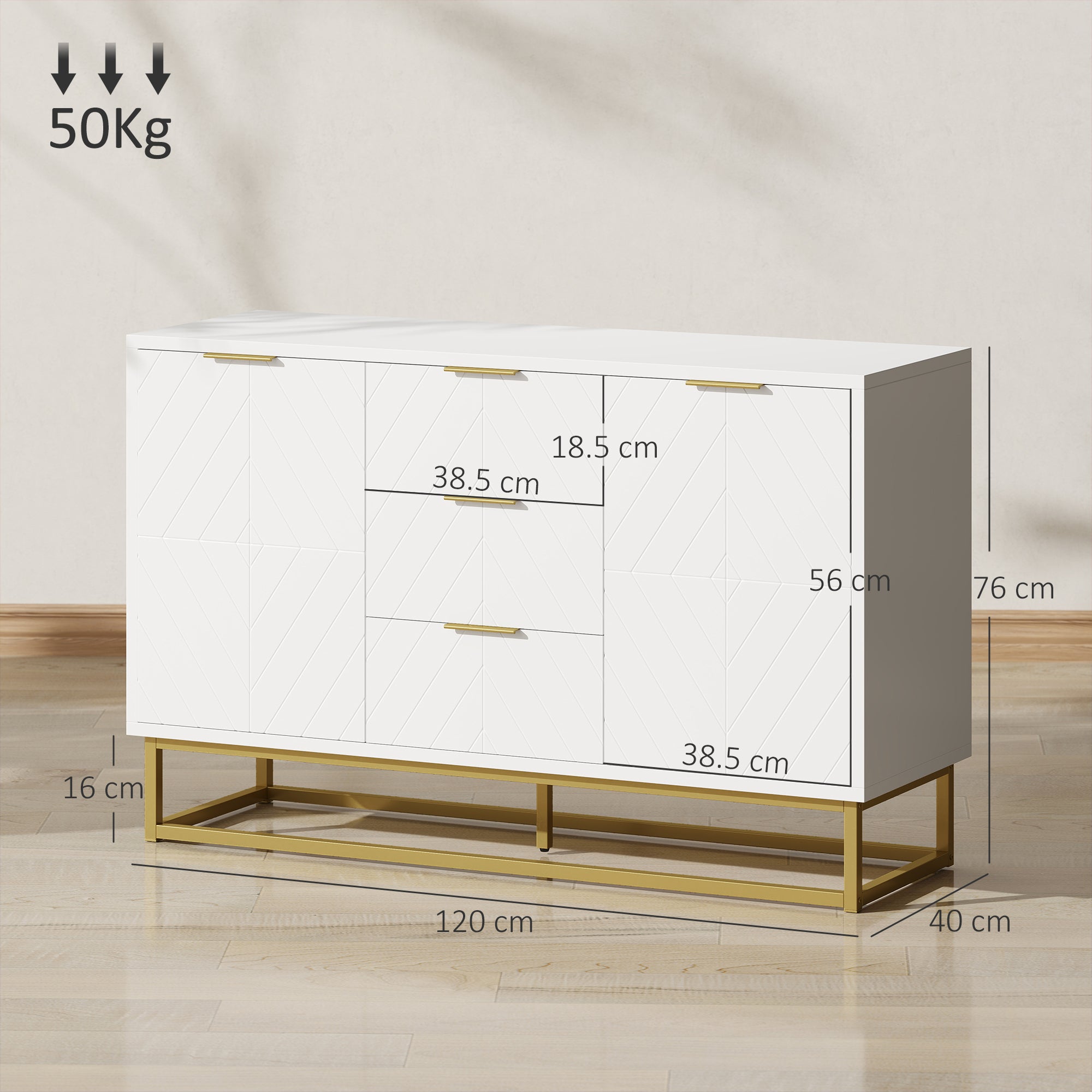 HOMCOM Sideboard with 3 Drawers and Adjustable Shelves for Living Room - White