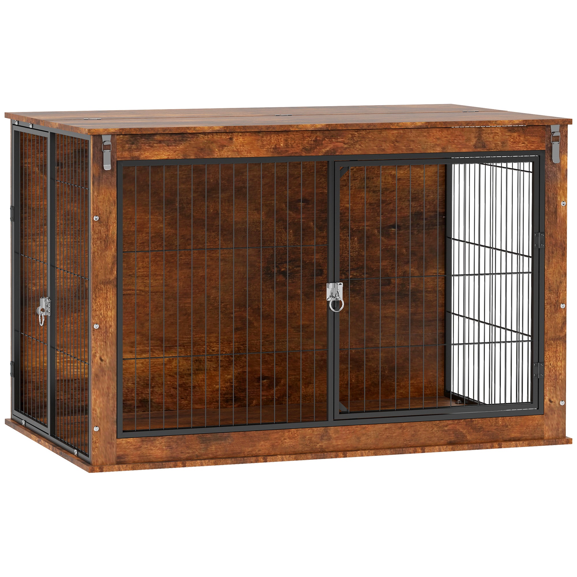 PawHut Dog Crate Furniture with Openable Top, Two Doors, for Extra Large Dogs, Rustic Brown
