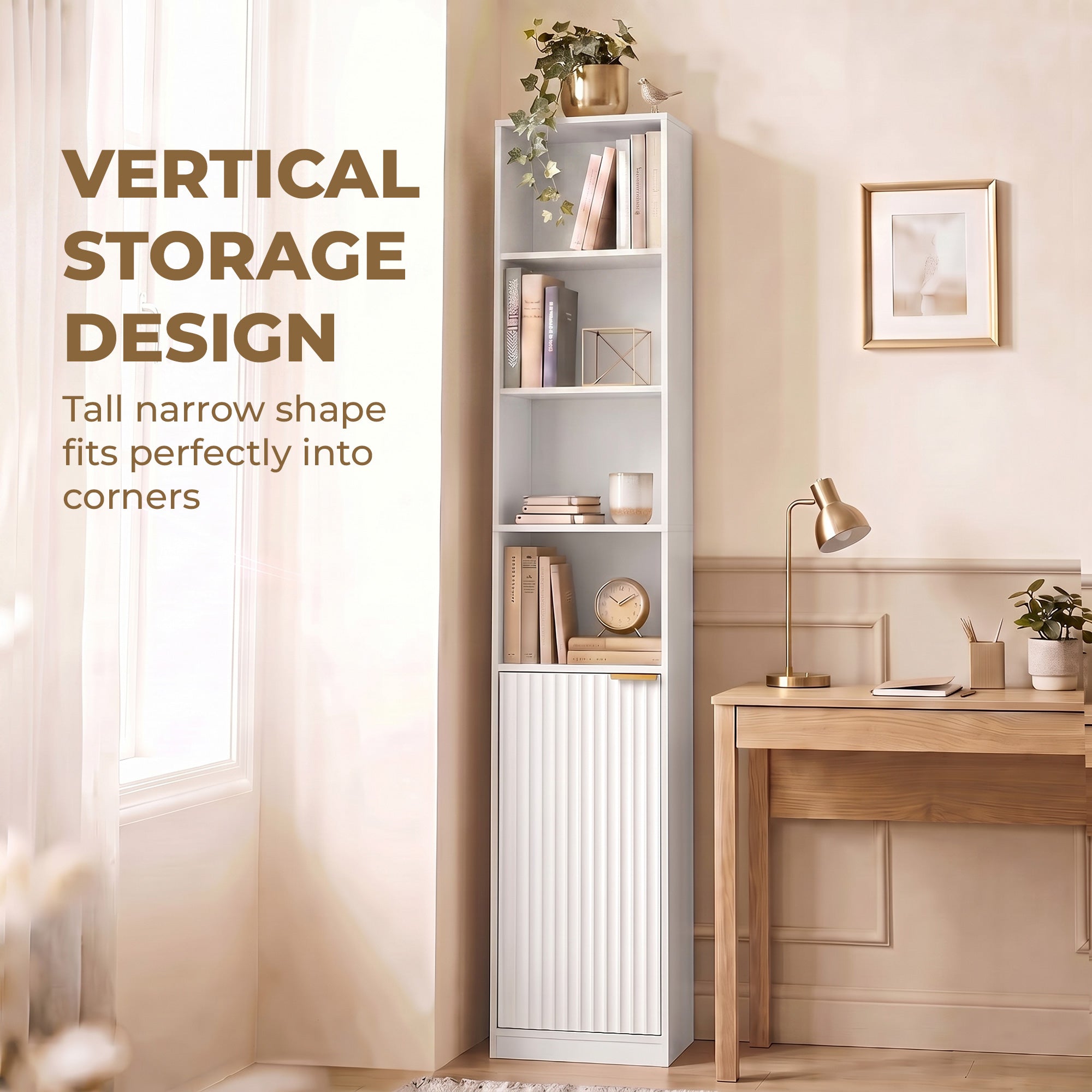 HOMCOM Bookcase Adjustable Shelf Bookshelf Anti-Tip Hardware 6-Tier Storage Cabinet White Wood Effect