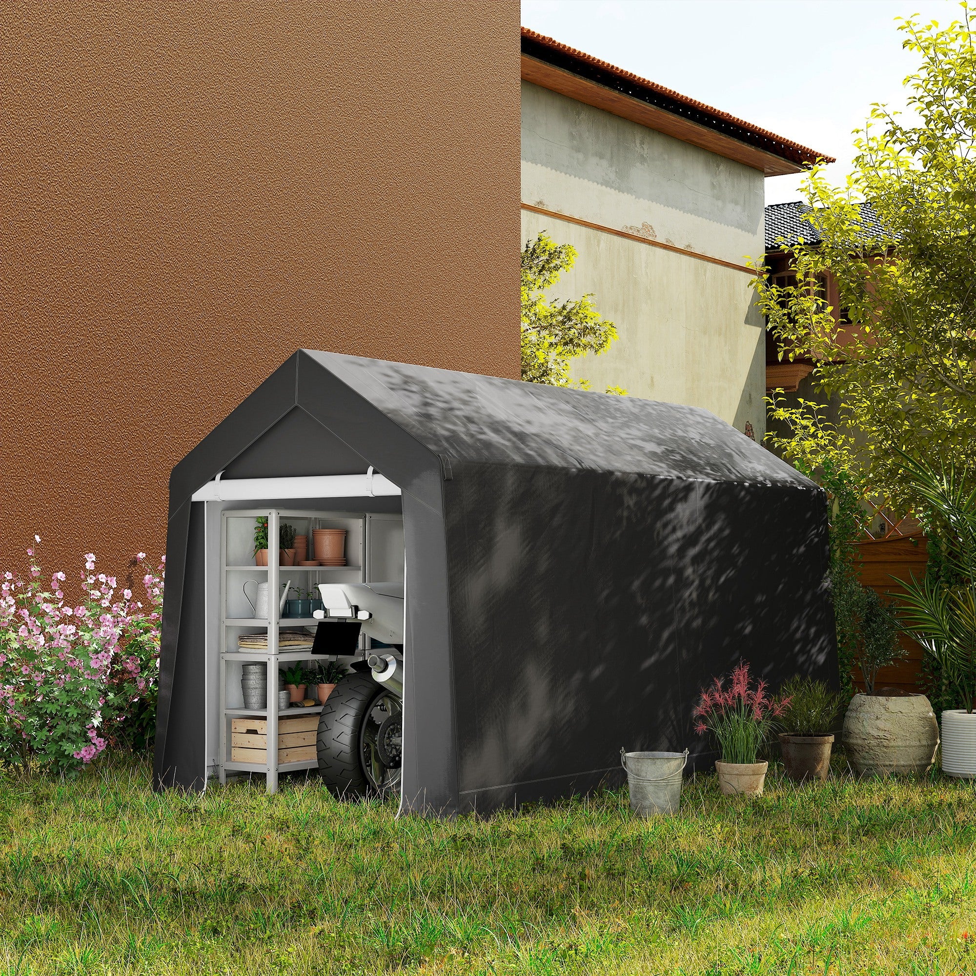 Outsunny 3.6 x 2.1m Portable Outdoor Shed, with Window - Dark Grey
