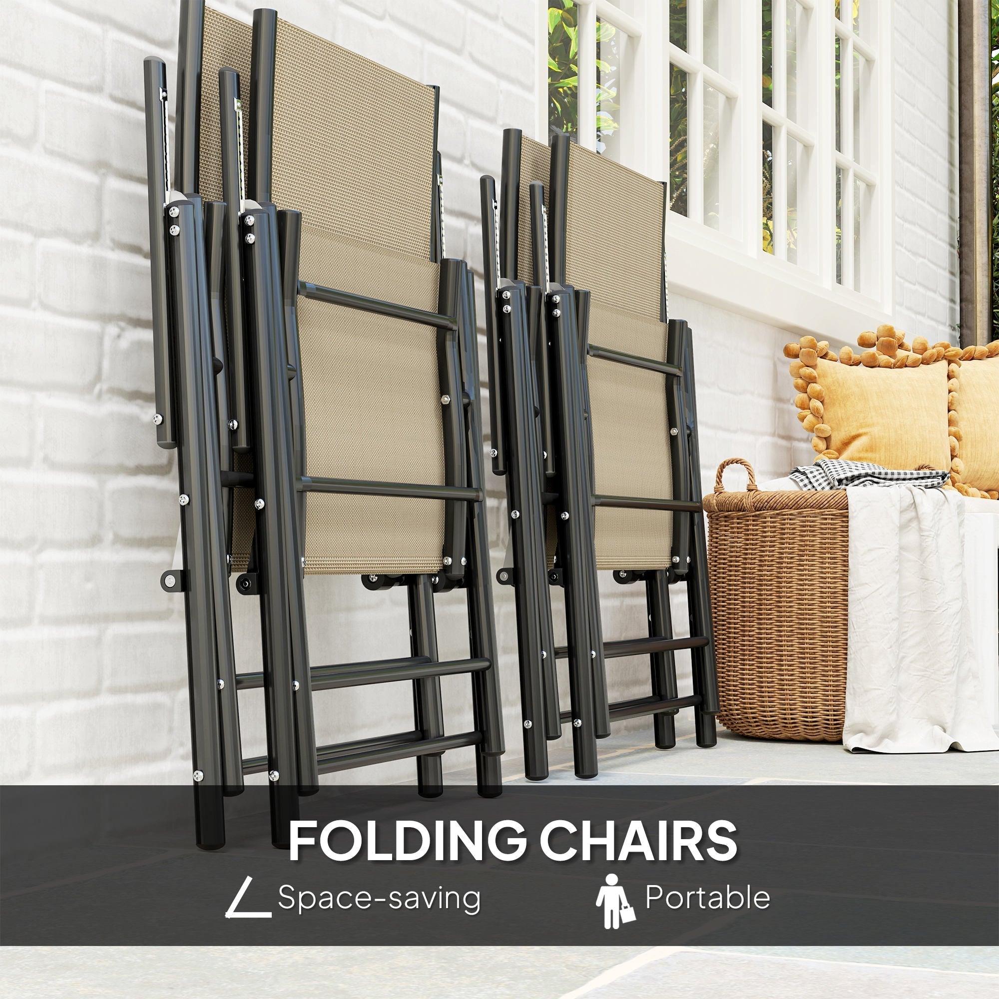 Outsunny Five-Piece Steel Frame Patio Set - Khaki/Black