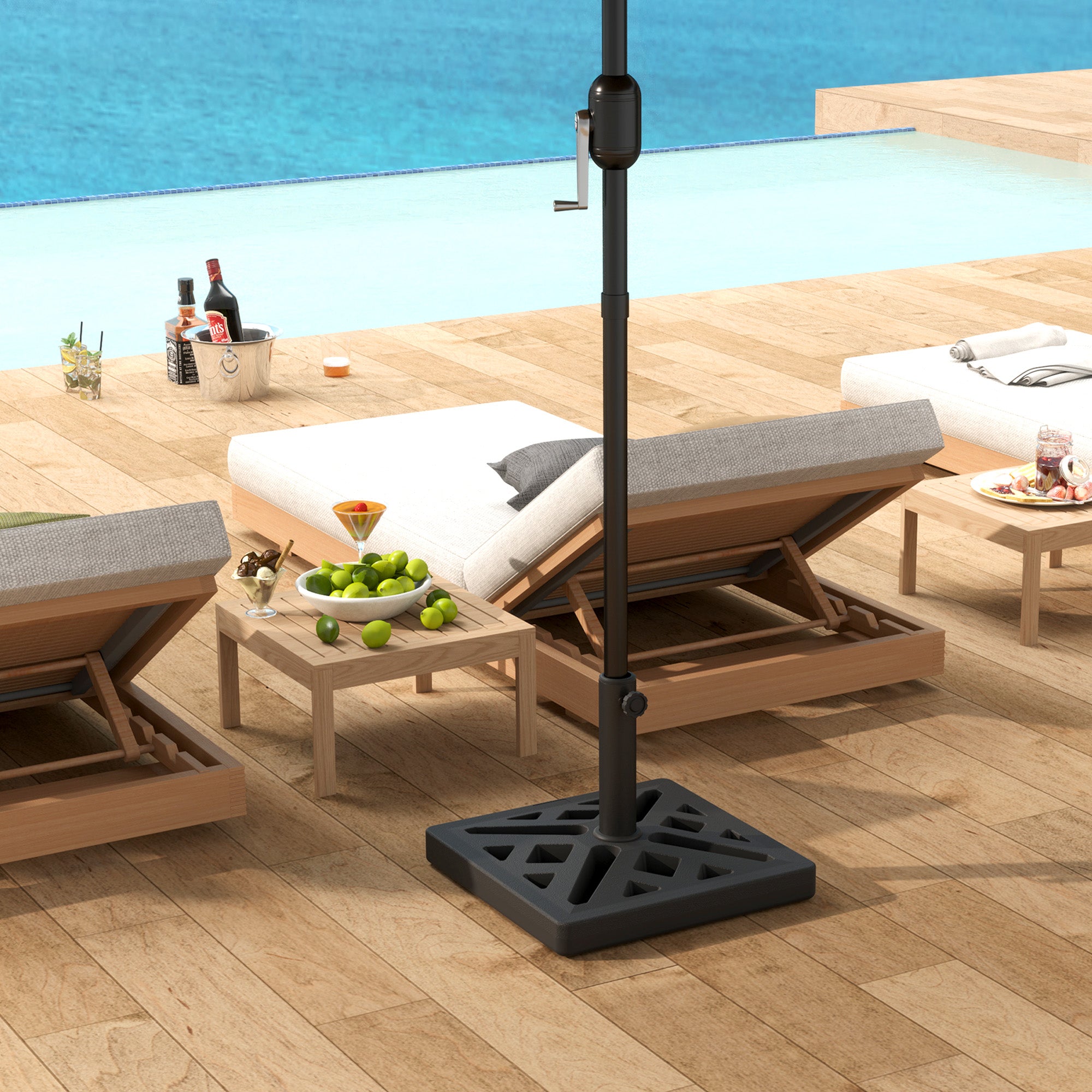 Outsunny Garden Parasol Base, 15kg HDPE Outdoor Umbrella Stand Parasol Stand with Cut-Out Design, Sun Umbrella Base for 32, 38, 48 mm Poles, Black