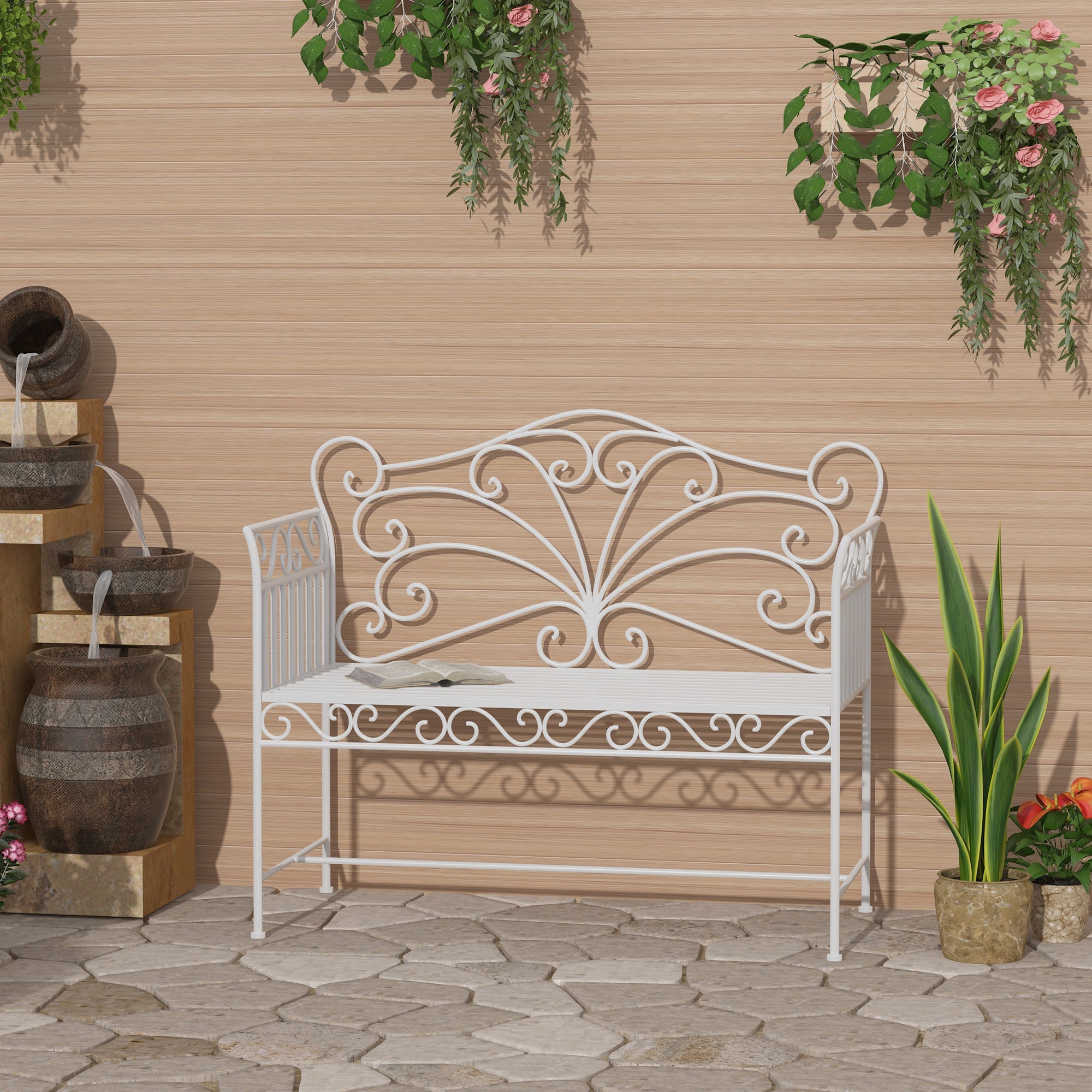 Outsunny Heavy-Duty Garden Bench-White