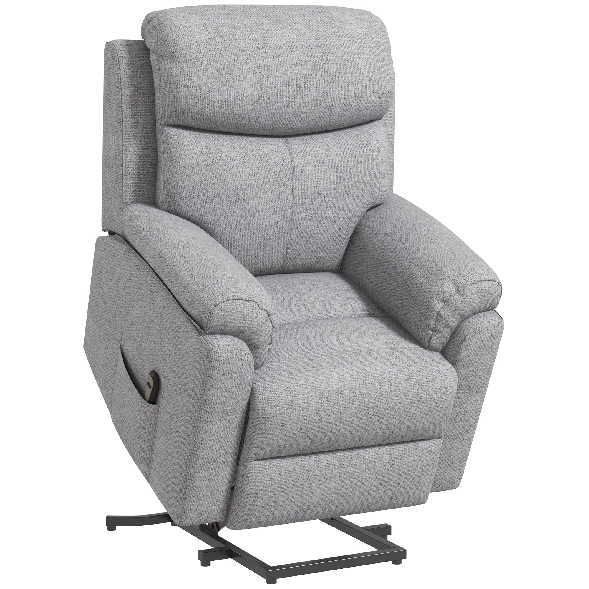 HOMCOM Power Lift Recliner Chair, Electric Lift Chair for Elderly, Overstuffed Linen Fabric Riser and Reclining Armchair with Remote Control, Side Pockets, for Living Room, Grey