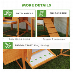 PawHut Wooden Chicken Coop with Run, Nesting Box, Slide-out Tray, Ramp, Perches, Asphalt Roof, 179 x 67 x 115cm