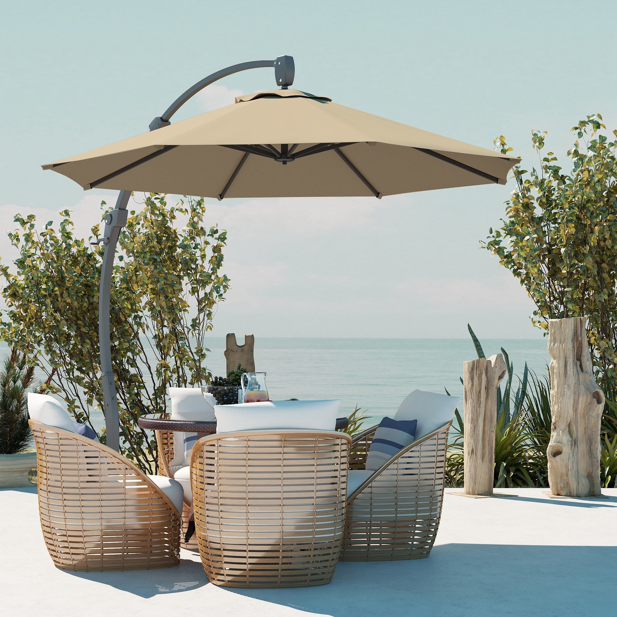 Outsunny 3(m) Garden Cantilever Parasol, Round Overhanging Umbrella with Crank Handle, Cross Base, Aluminium Frame and 360√Ç¬∞ Rotation, Banana Patio Umbrella for Outdoor Sun Shade, Khaki