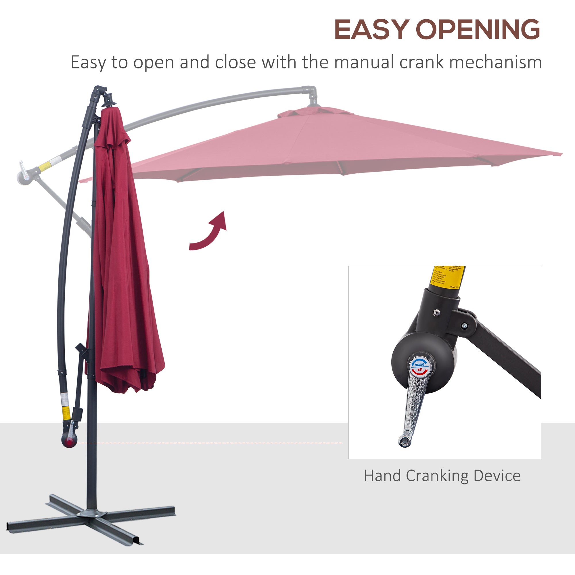 Outsunny 3m Water Resistant Terylene Hanging Parasol Wine Red