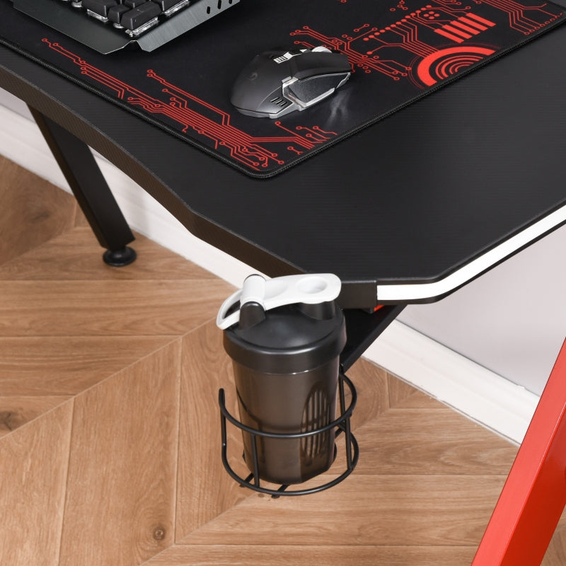 LED Ergonomic Gaming Desk Computer Table,  Cable Management, Red