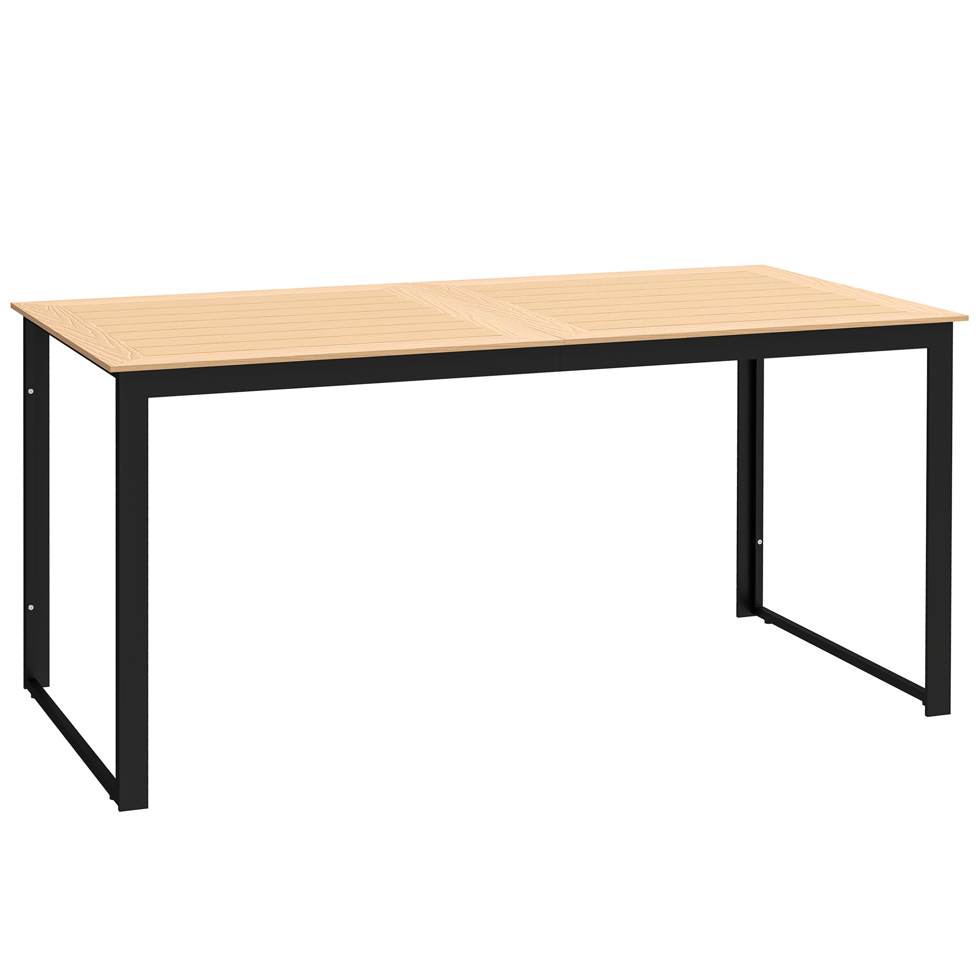 Outsunny Garden Table for 6 People, 160 x 80 x 75 cm Rectangle Outdoor Dining Table with Slatted Top, Metal Frame, for Balcony, Deck, Teak