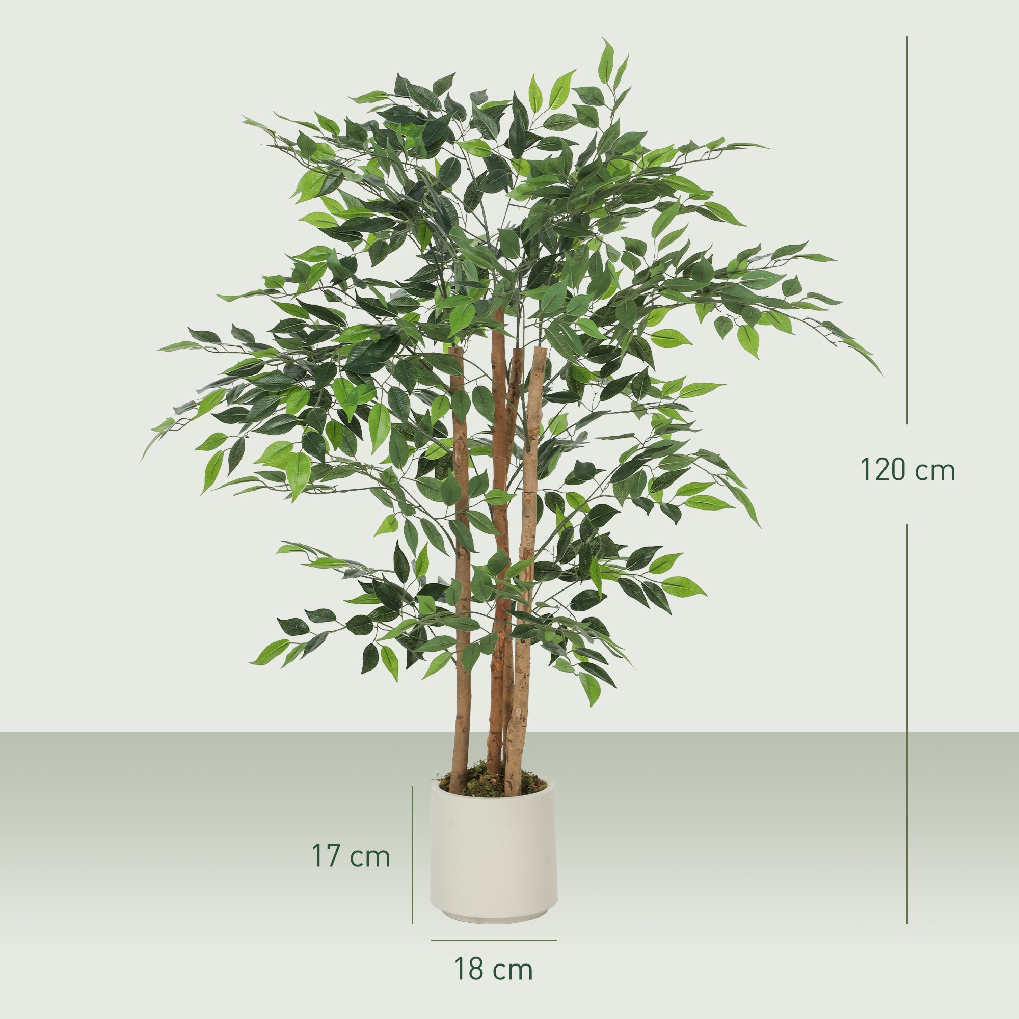 HOMCOM 120cm Artificial Ficus Tree, Fake Potted Tree with Solid Wood Trunk and Pot for Indoor, Green