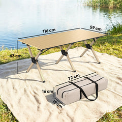 Outsunny 4ft Folding Camping Table, Waterproof Picnic Table with Roll Up Top and Metal Frame, Dark Brown