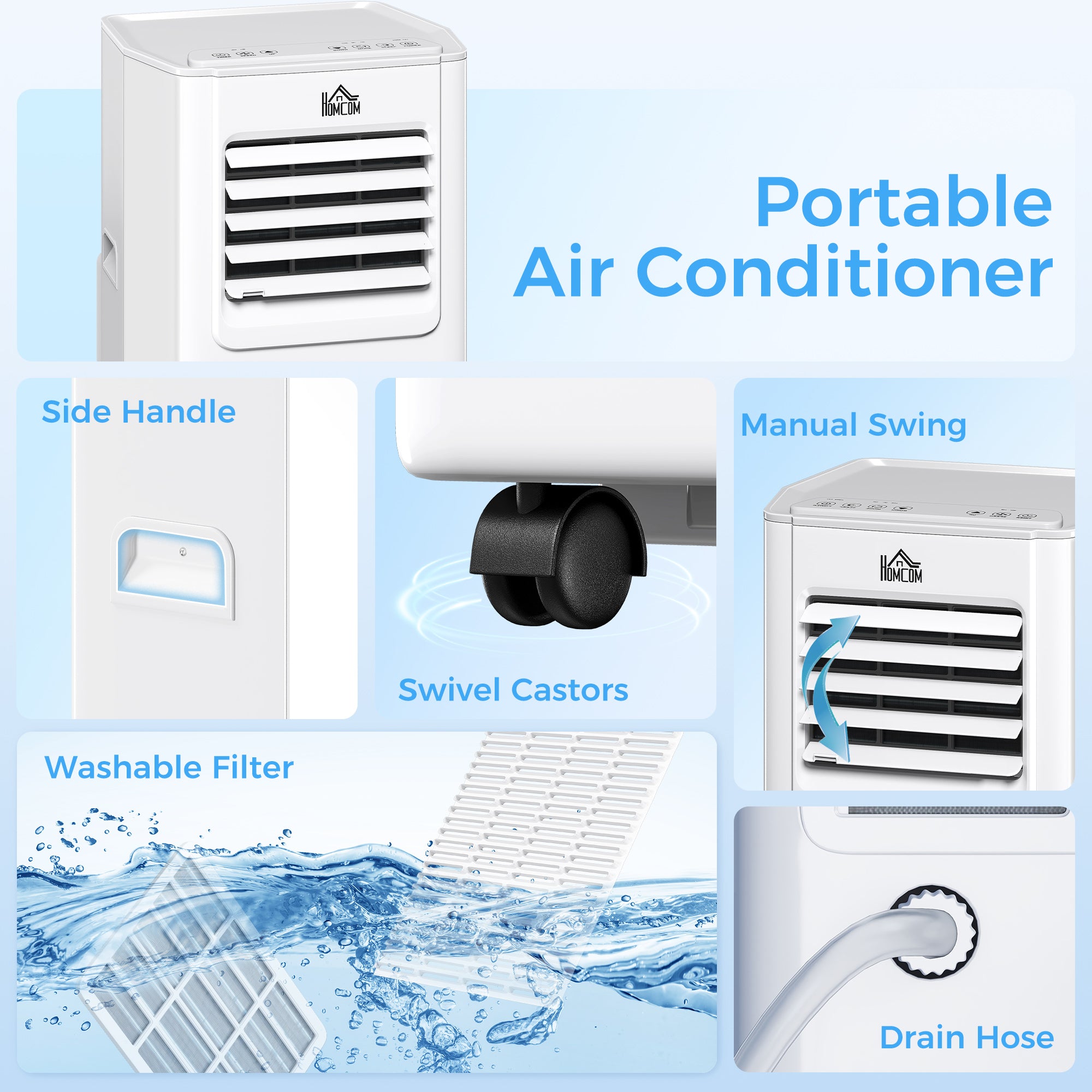 HOMCOM 5000 BTU Portable Air Conditioner, 4-in-1 Air Conditioning Unit, Dehumidifier, Cooling, Fan, Sleep Mode, with Remote Control, 2 Speeds, 24H Timer, Window Venting Kit, 12m√Ç¬≤