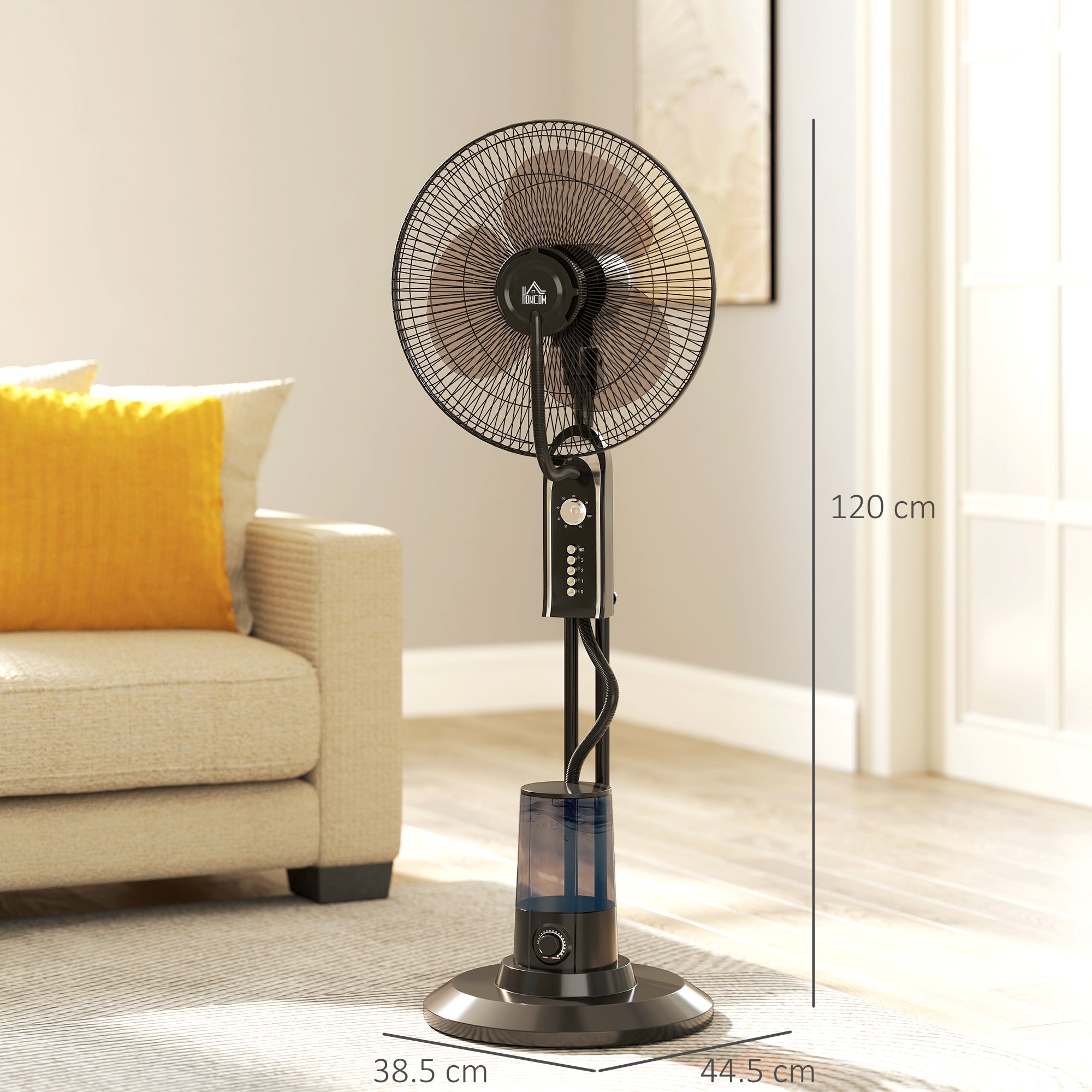 HOMCOM Pedestal Fan with Water Mist Spray, Spray Misting Fan with 70√Ç¬∞ Oscillation, Tilt Head, 4 Speeds, 3 Modes, Adjustable Mist, 3.2L Water Tank, for Home, 120 cm