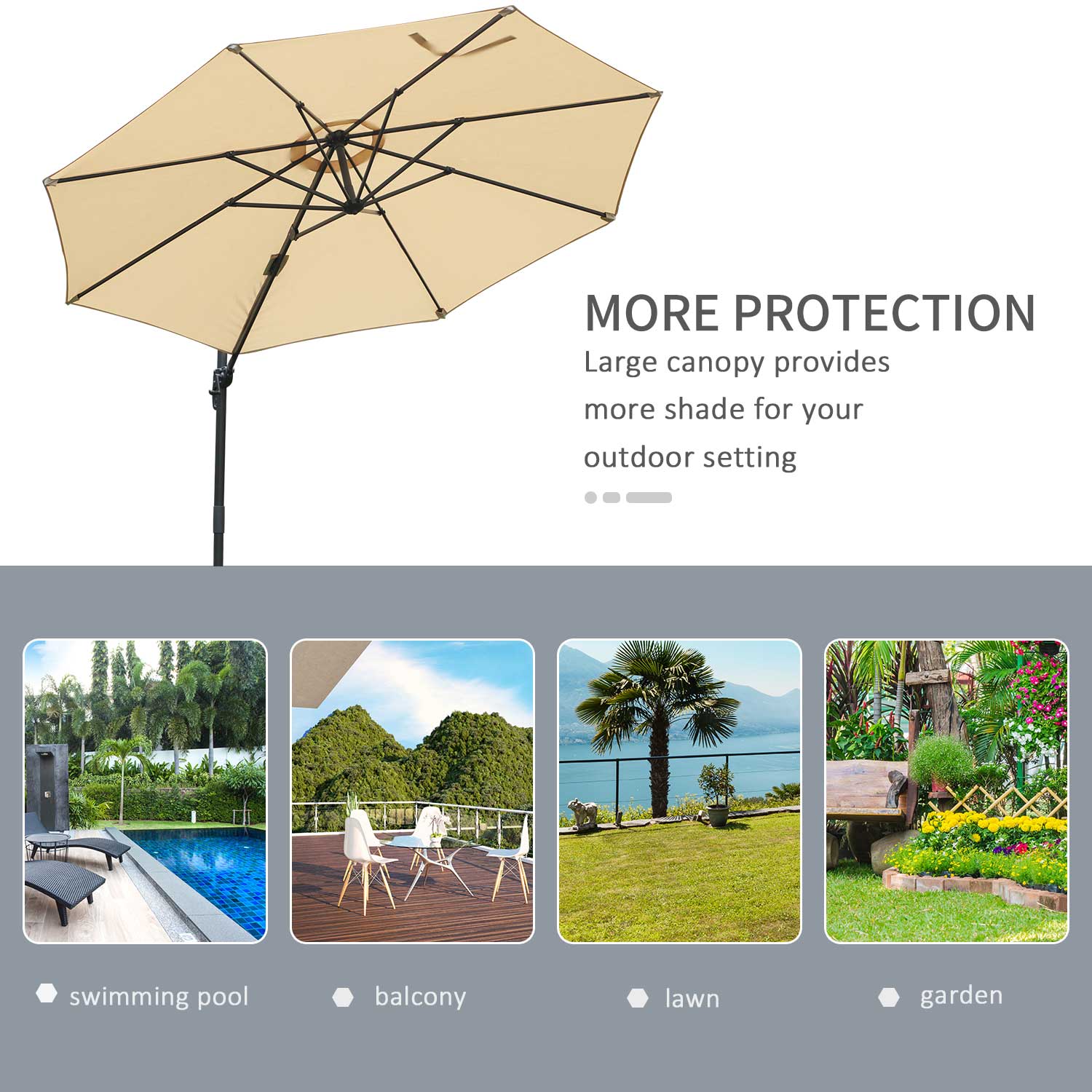Outsunny Round Umbrella Parasol W/ Tilt 360√Ç¬∞ Rotation and Hand Crank Cross Base-Beige