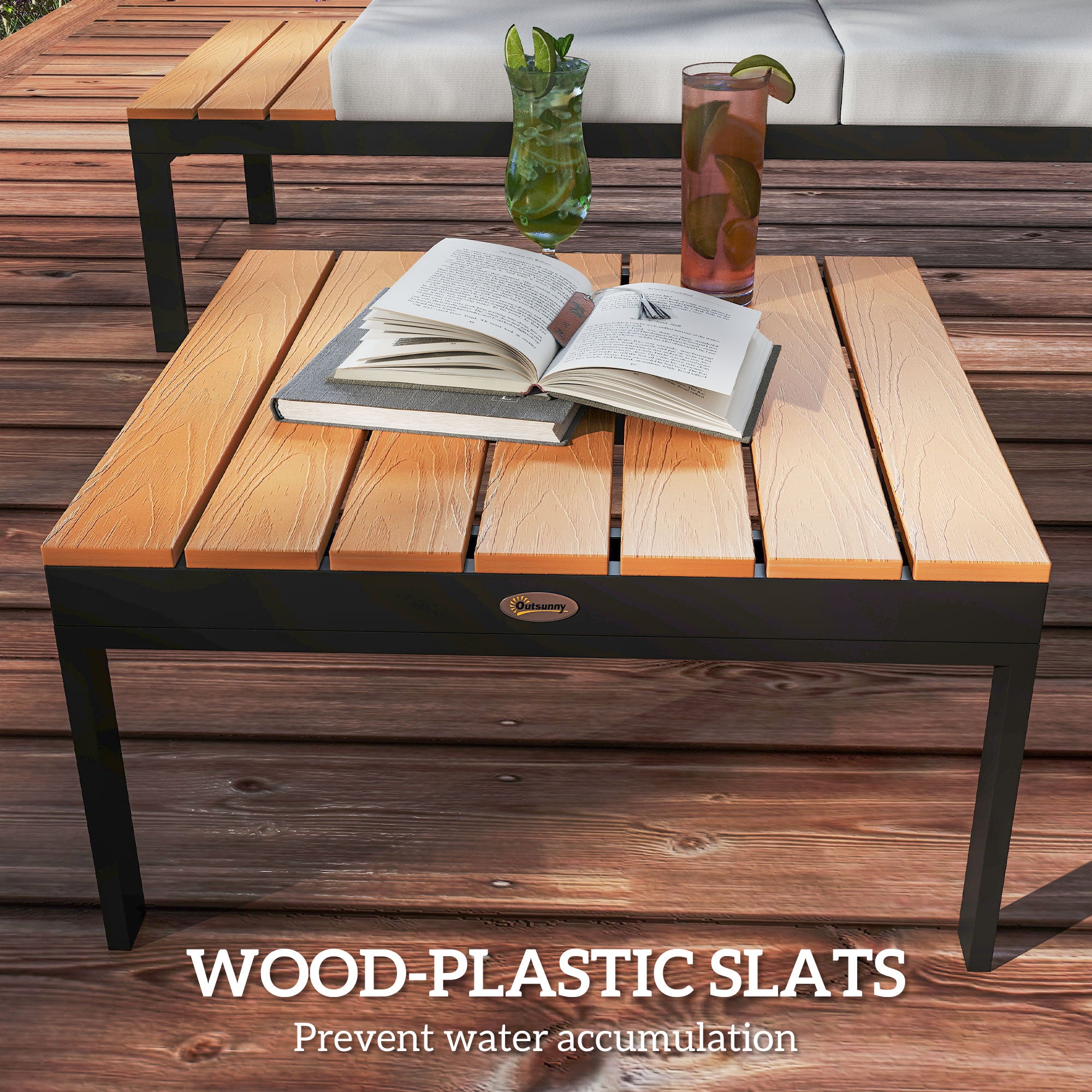 Outsunny Four-Piece Garden Corner Sofa Set with 2 Loveseats and 2 Coffee Tables - Teak