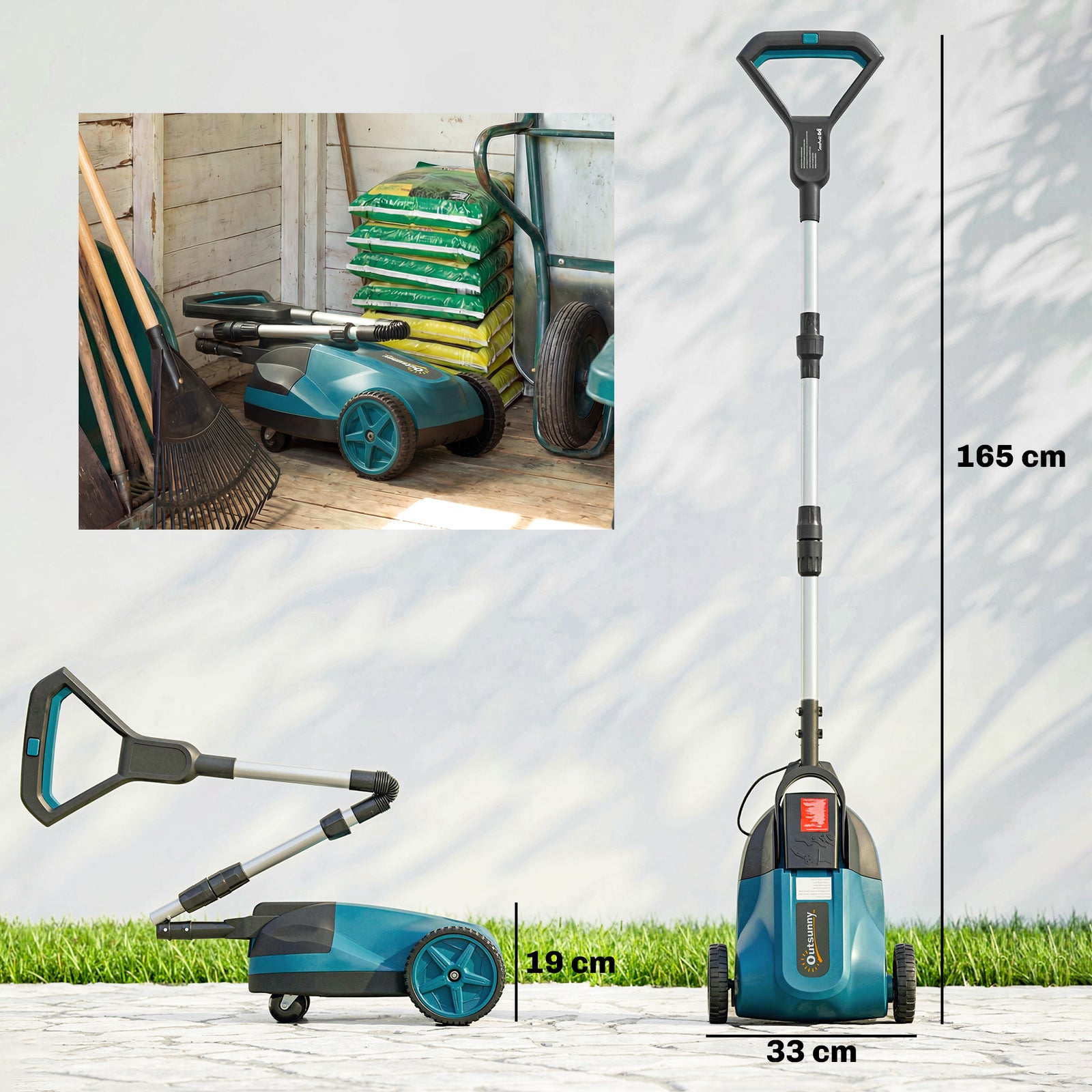 Outsunny 18V Cordless Lawnmower with 2 x 4Ah Batteries & Charger, Battery Lawn Mower with 21cm Cutting Width, 3 Cutting Heights