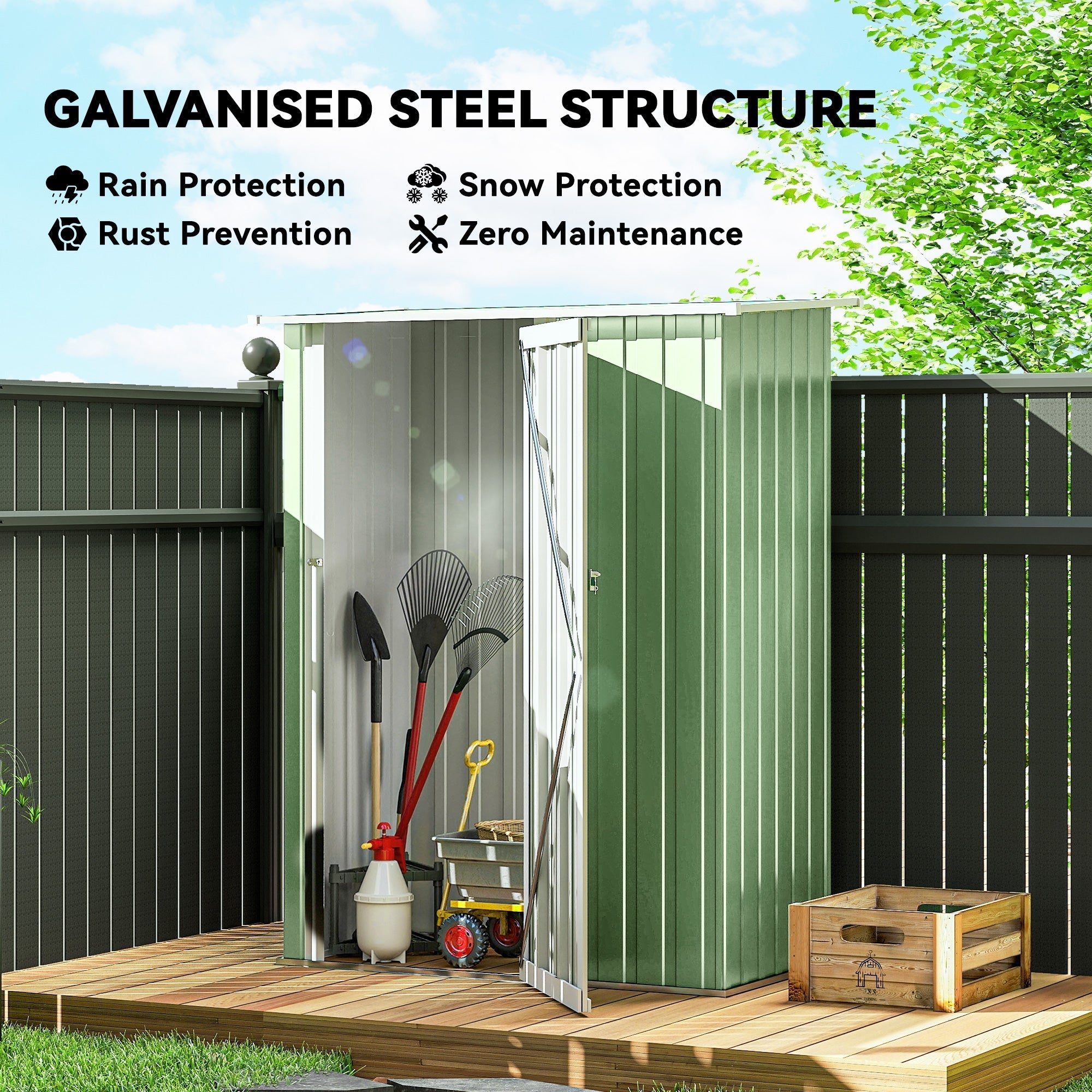 Outsunny 5ft x 3ft Metal Garden Storage Shed, Outdoor Tool Shed with Sloped Roof, Lockable Door for Tools, Equipment, Light Green
