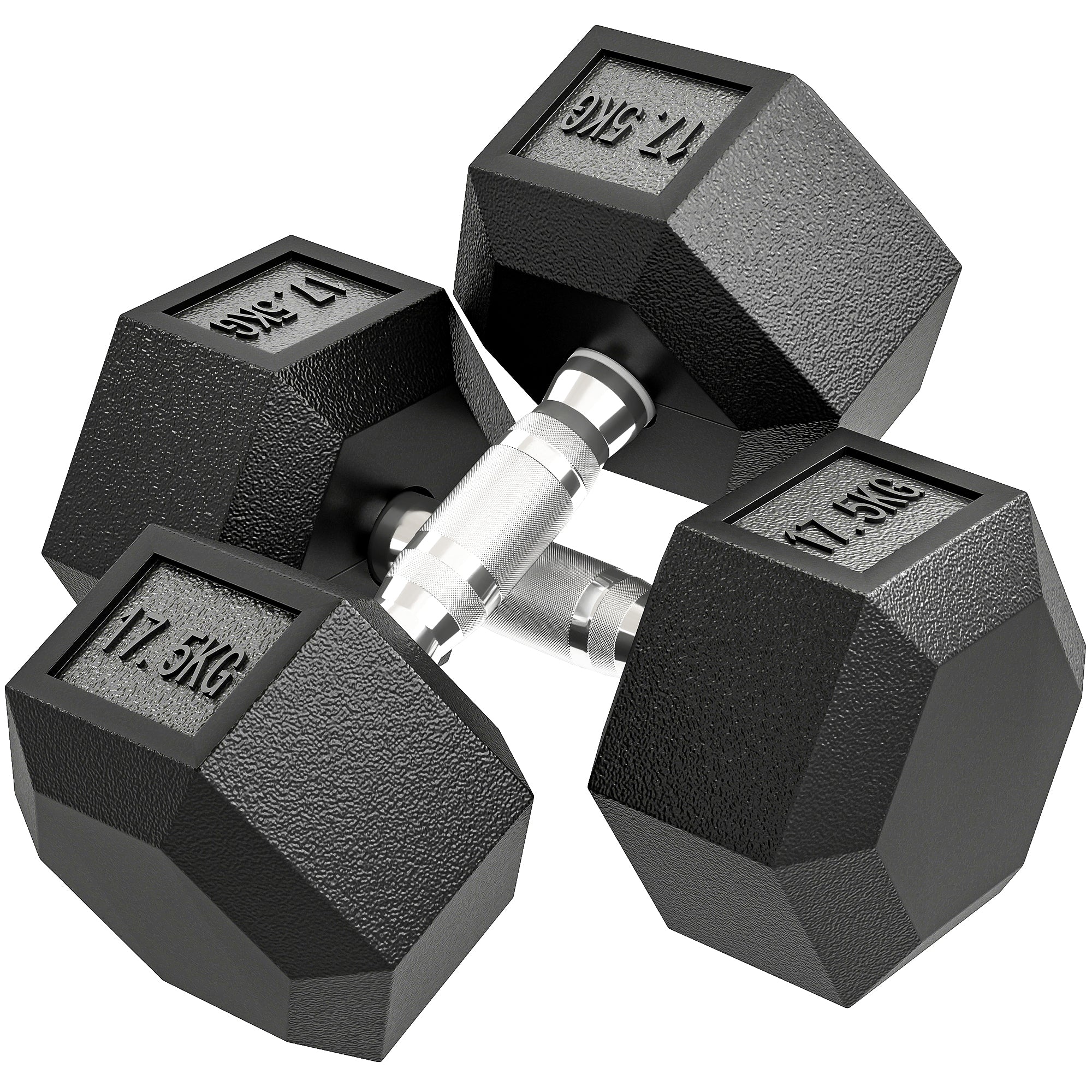 HOMCOM 2x17.5KG Rubber Hex Dumbbell Portable Hand Weights Dumbbell Home Gym