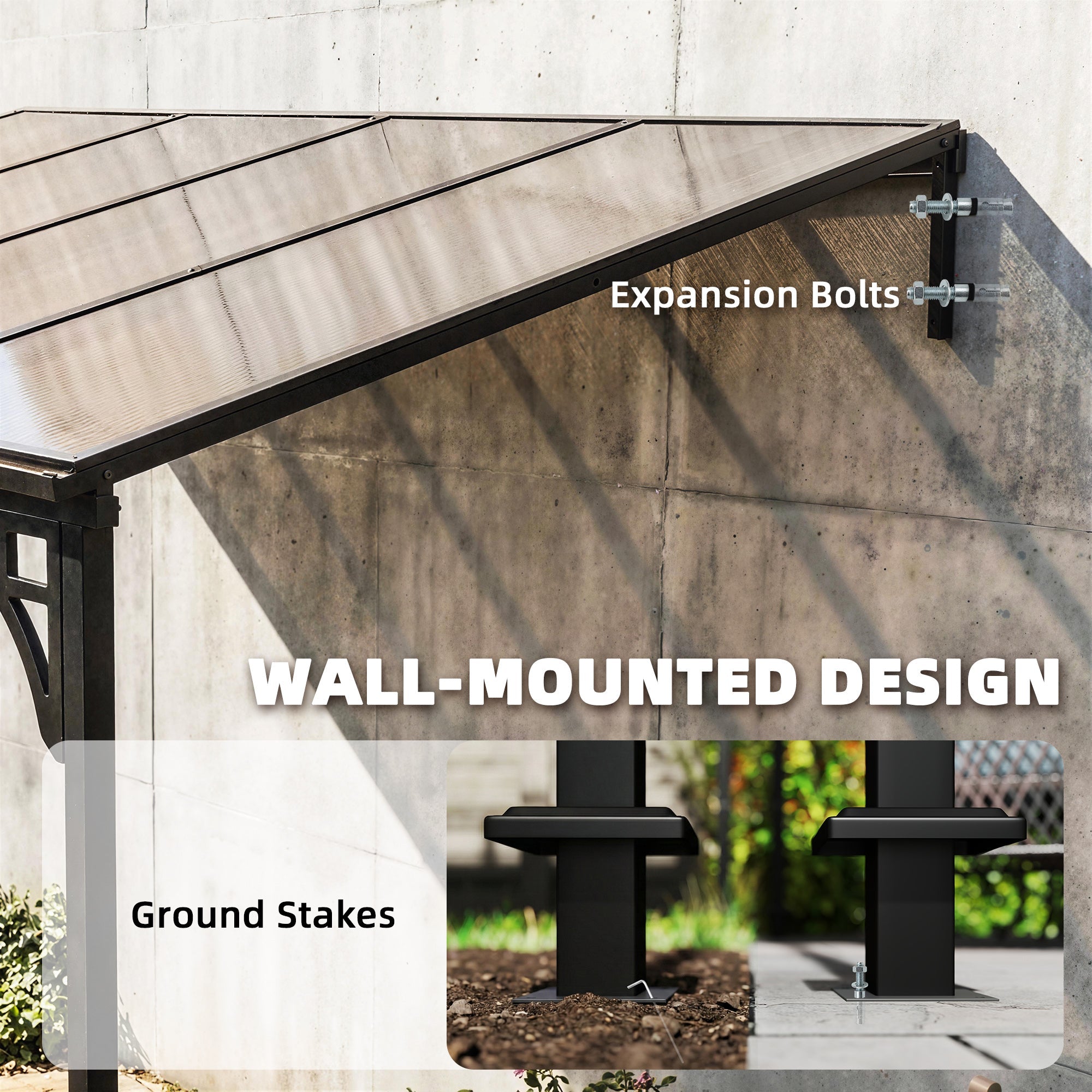 Outsunny 4 x 3 m Metal Lean-to Pergola, Wall-Mounted Garden Pergola with Polycarbonate Roof and Metal-Aluminium Frame, Heavy Duty Hardtop Gazebo for Outdoor Patios, BBQ, Brown