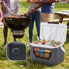 Ice Chest with Drain Plug and Mesh Pocket for Camping Fishing Picnic-Grey