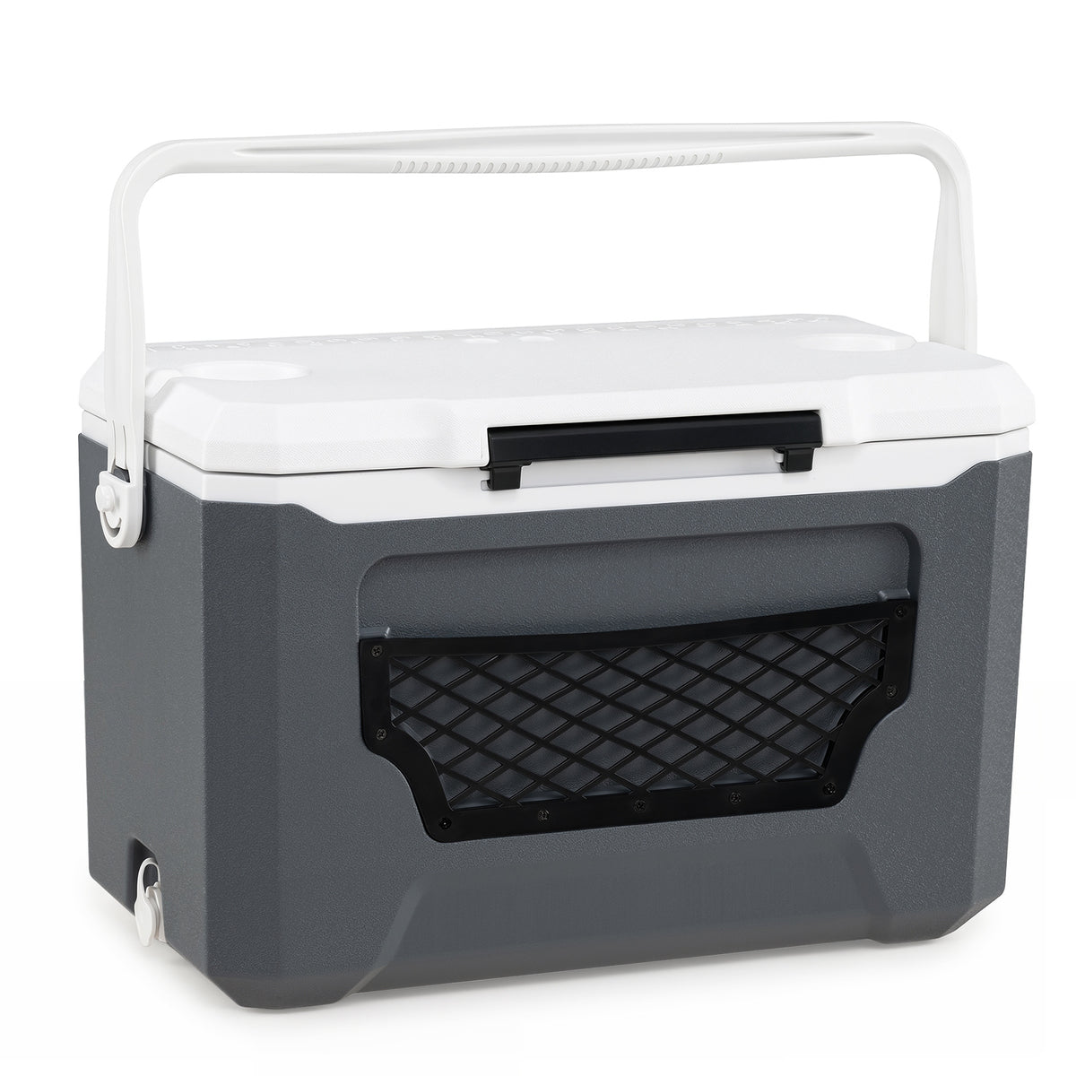 Ice Chest with Drain Plug and Mesh Pocket for Camping Fishing Picnic-Grey