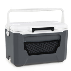 Ice Chest with Drain Plug and Mesh Pocket for Camping Fishing Picnic-Grey
