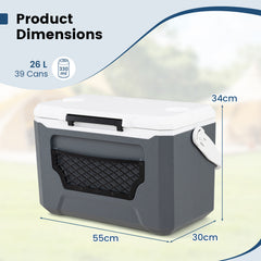 Ice Chest with Drain Plug and Mesh Pocket for Camping Fishing Picnic-Grey