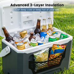 Ice Chest with Drain Plug and Mesh Pocket for Camping Fishing Picnic-Grey