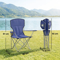 Outsunny Camping Chair Set of 2 Portable Folding Outdoor Camp Chair with Cup Holders and Carry Bag Dark Blue