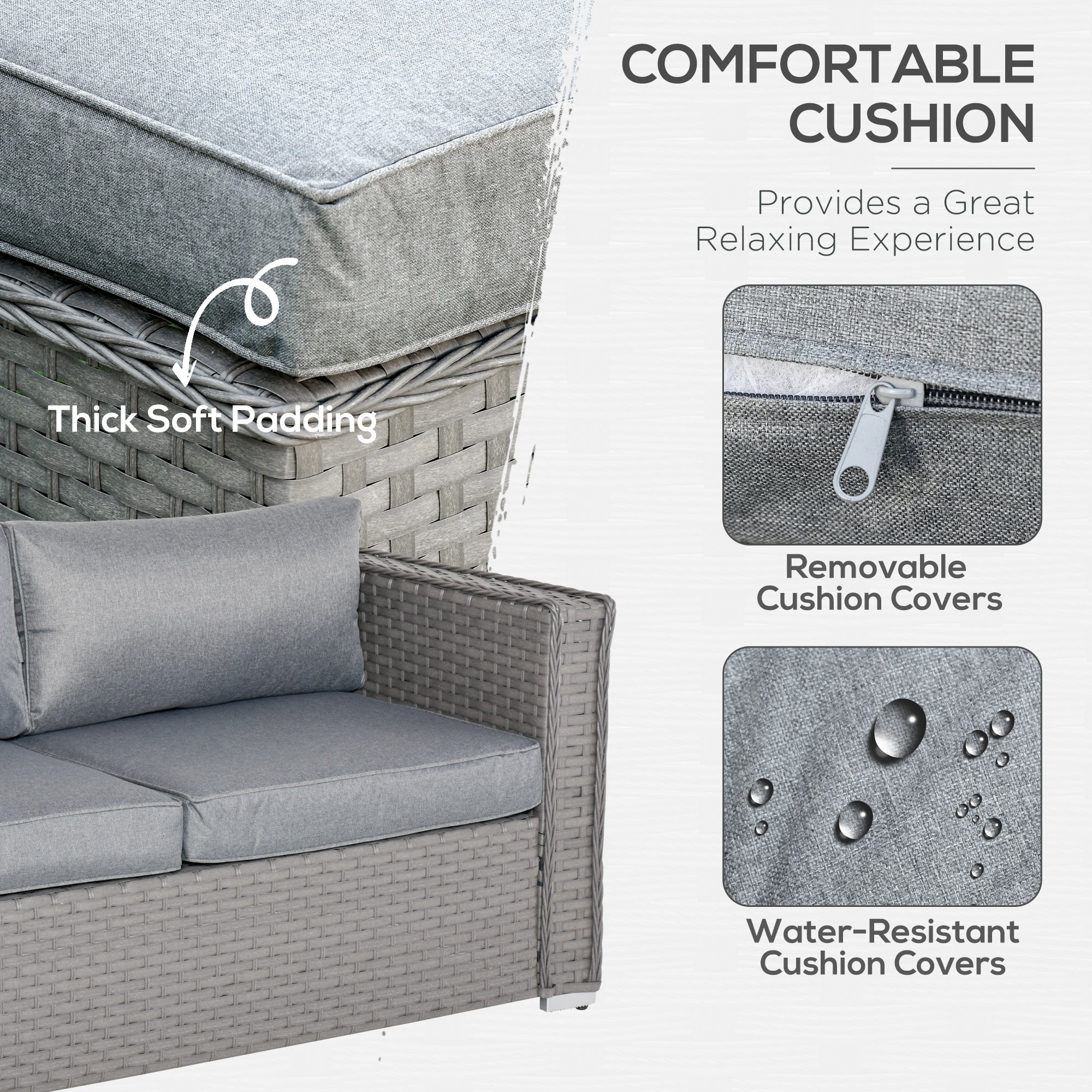 Outsunny 5 PCs PE Rattan Wicker Corner Sofa Set Bonzer Outdoor Conservatory Furniture Lawn Patio Tea Table Footstool w/ Cushion - Grey