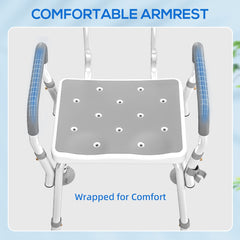 HOMCOM EVA Padded Shower Chair for the Elderly and Disabled, Height Adjustable Shower Stool with Back and Arms, 4 Suction Foot Pads, Light Grey