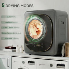 HOMCOM 4kg Vented Tumble Dryer with 5 Drying Mode, 800W Compact Freestanding Front Tumble Dryer, Grey