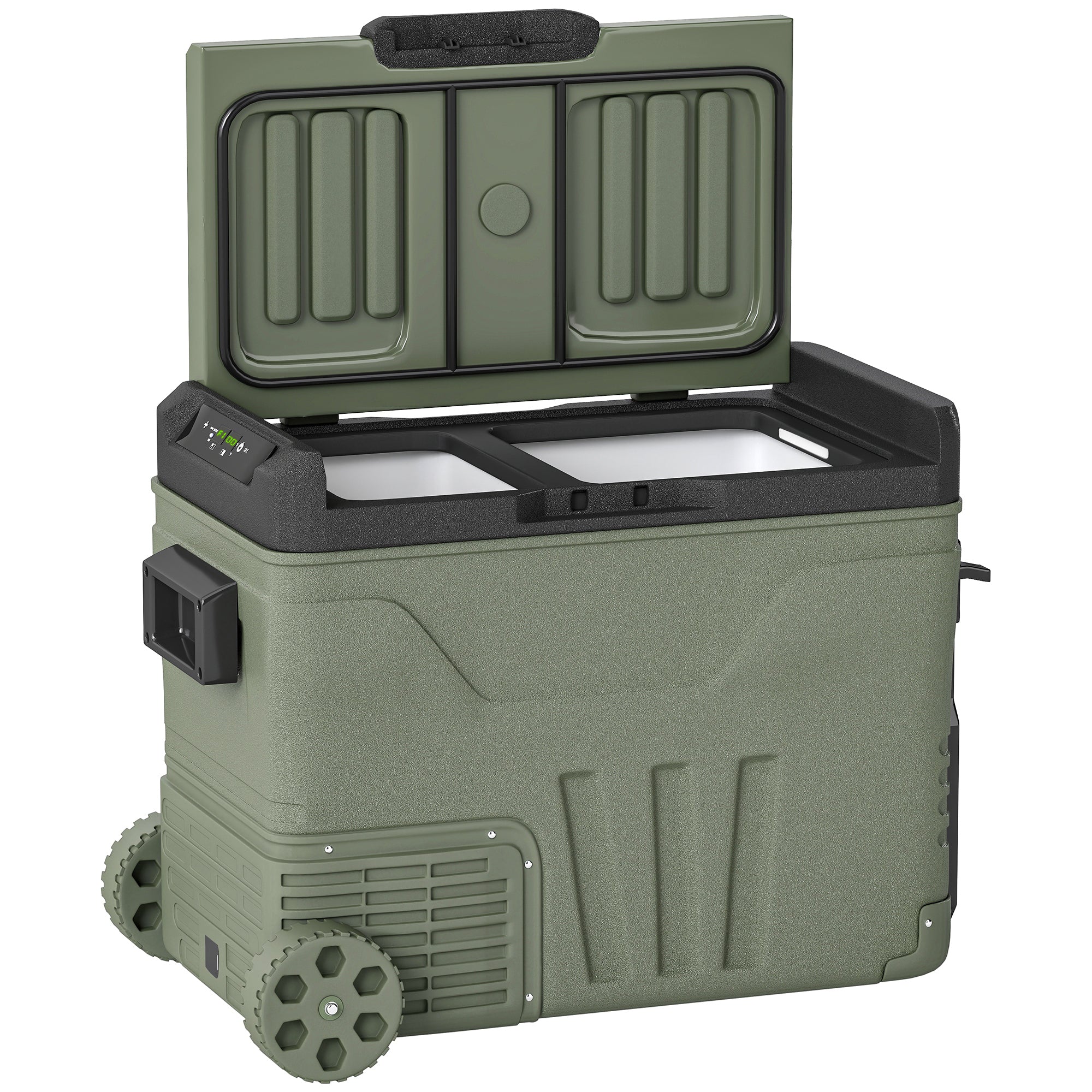 Outsunny 45L Two Compartment Car Fridge Cooler - Green