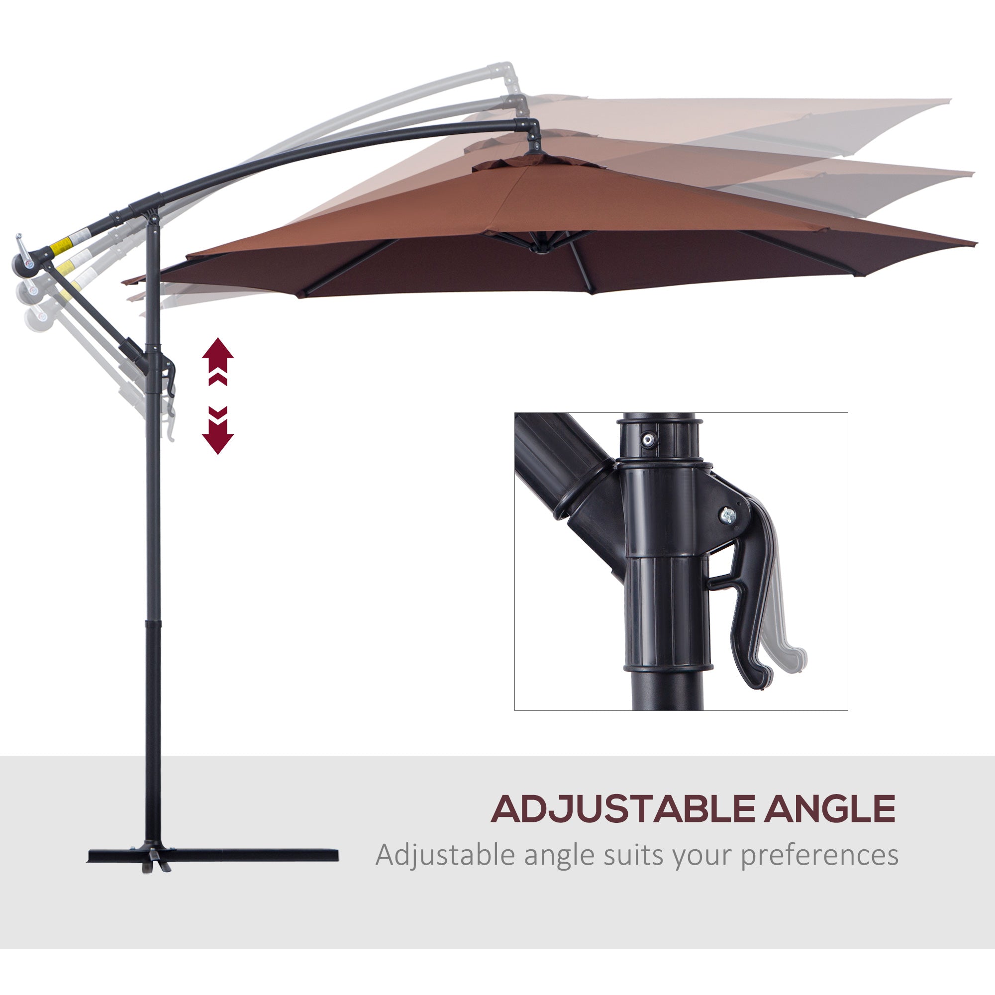 Outsunny 3m Hanging Umbrella Parasol-Coffee