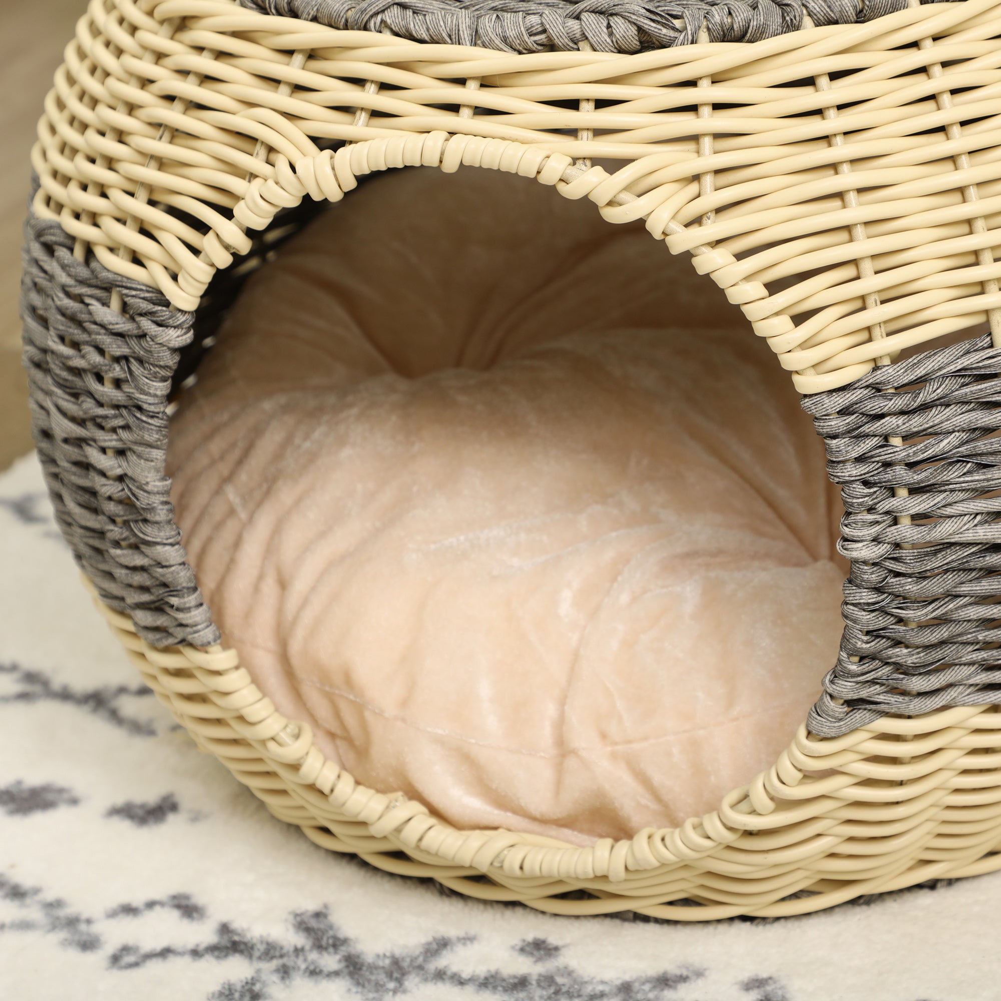 PawHut Wicker Cat House, Rattan Raised Cat Bed, Cosy Kitten Cave with Soft Washable Cushion, 40 x 30cm