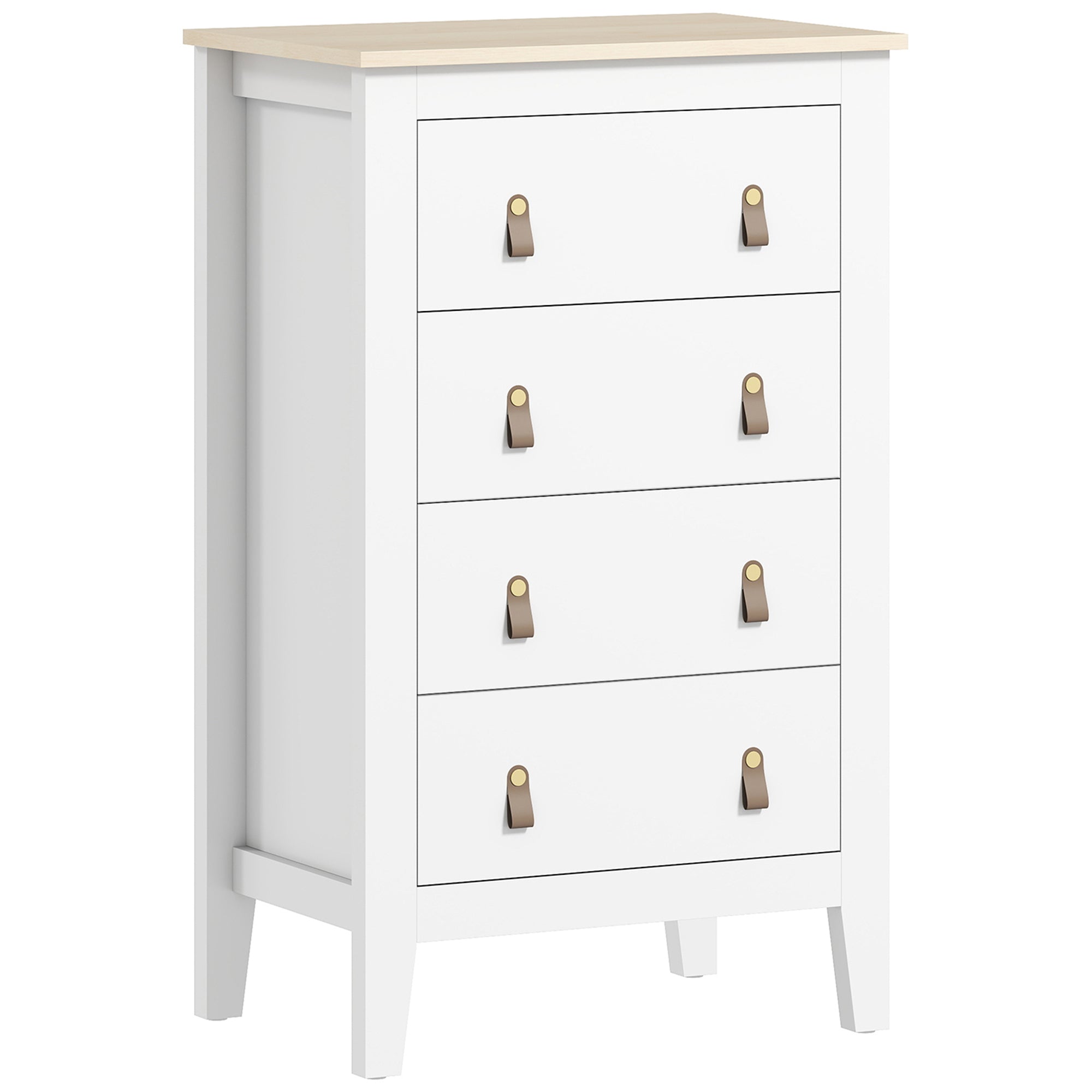 HOMCOM Bedroom Chest of Drawers, Modern 4 Drawer Dresser Cabinet with PU Leather Handles and Metal Runners for Living Room, Hallway, Entryway, White