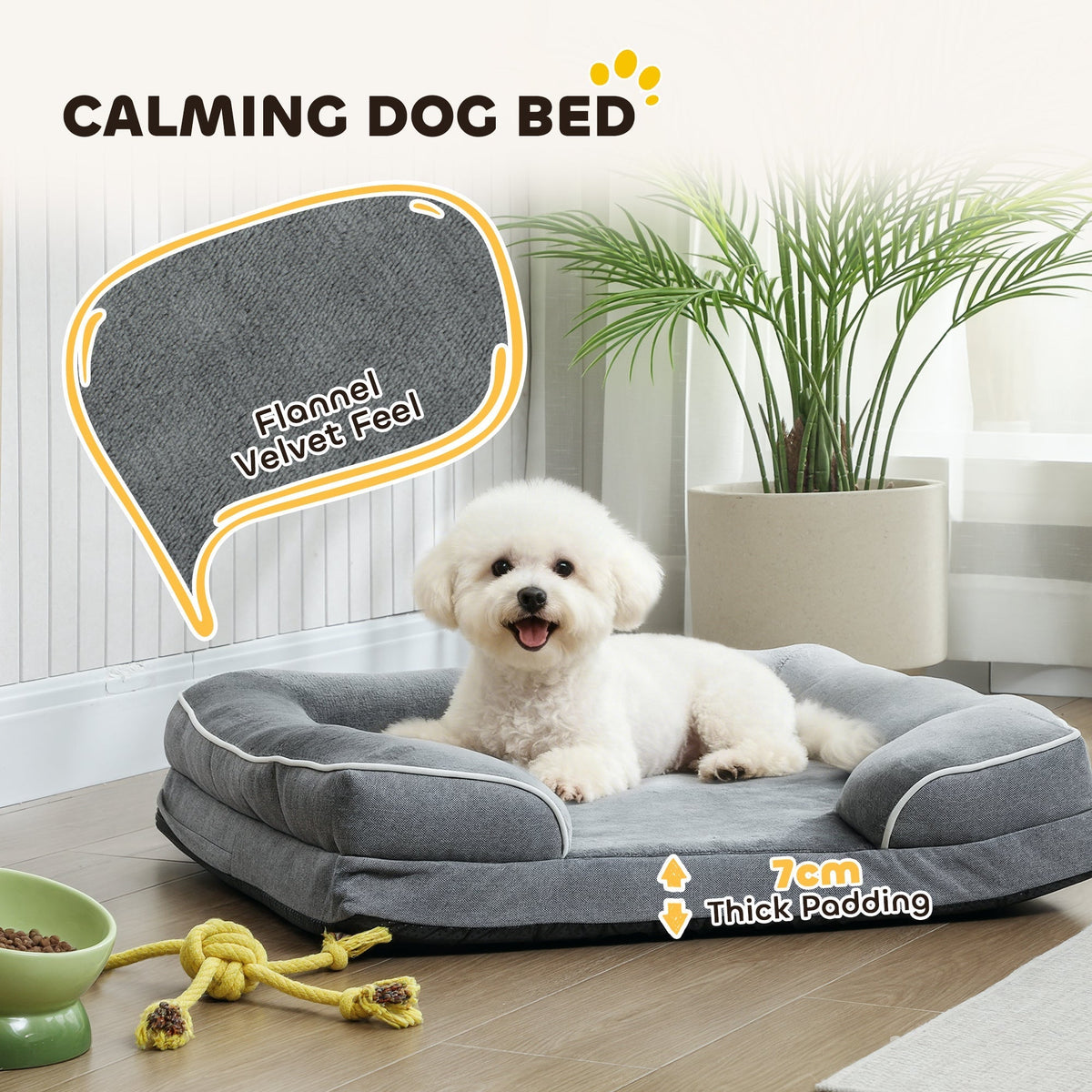 PawHut Dog Sofa Bed, Washable Pet Bed with Removable Cover and Non-Slip Bottom for Cats and Small Dogs, Grey